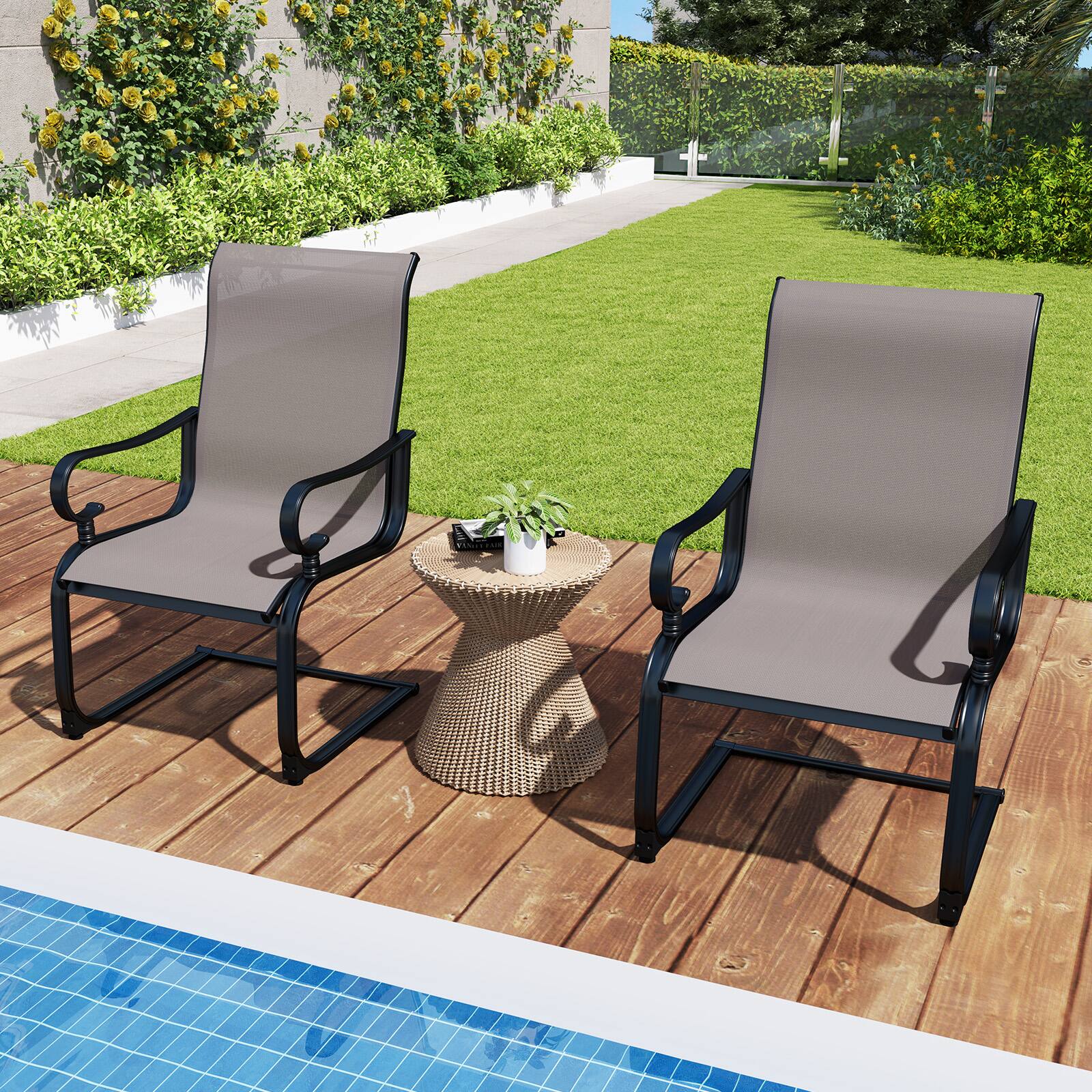 Alt View 3. Gymax - Gymax Patio Dining Chairs Set of 4 C-Spring Motion Patio Chairs w/ Metal Frame Gray & Black - Gray, Black.