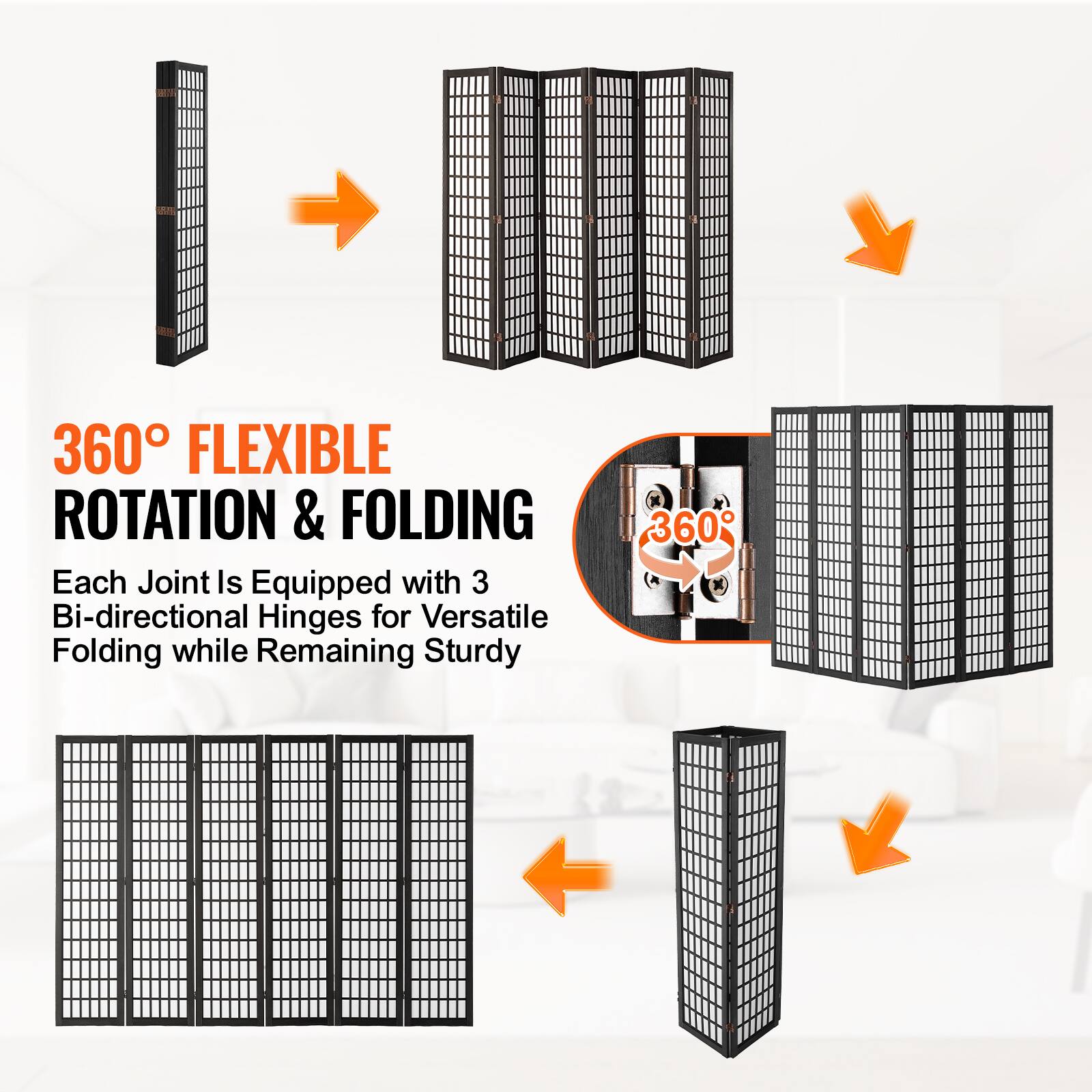 360° FLEXIBLE ROTATION & FOLDING  
Each Joint Is Equipped with 3 Bi-directional Hinges for Versatile Folding while Remaining Sturdy