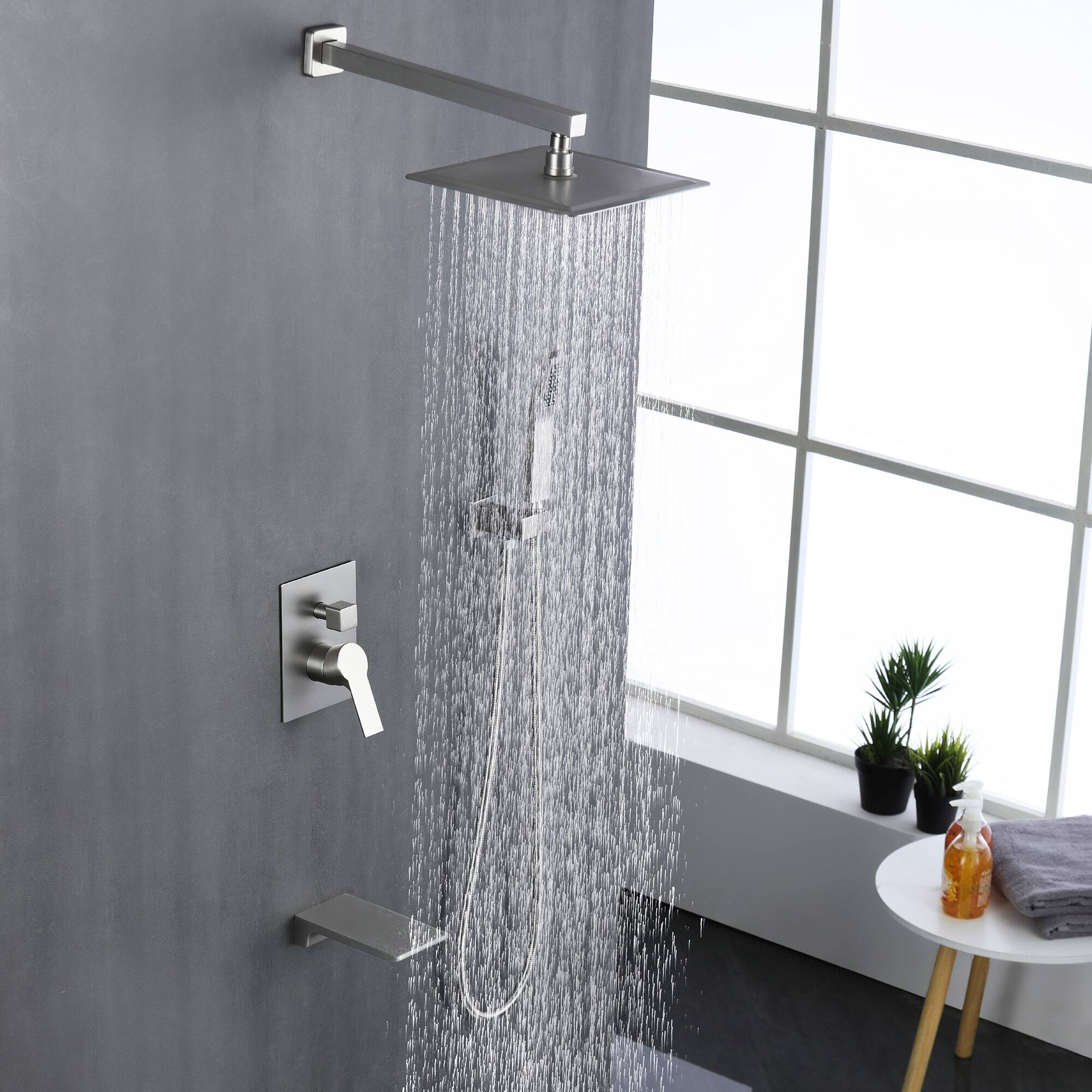 Alt View 1. Boyel Living - Brushed Nickel 10-Inch Rain Shower System Brass SUS304 3-Function Valve Waterfall Spout cUPC - Brushed Nickel.