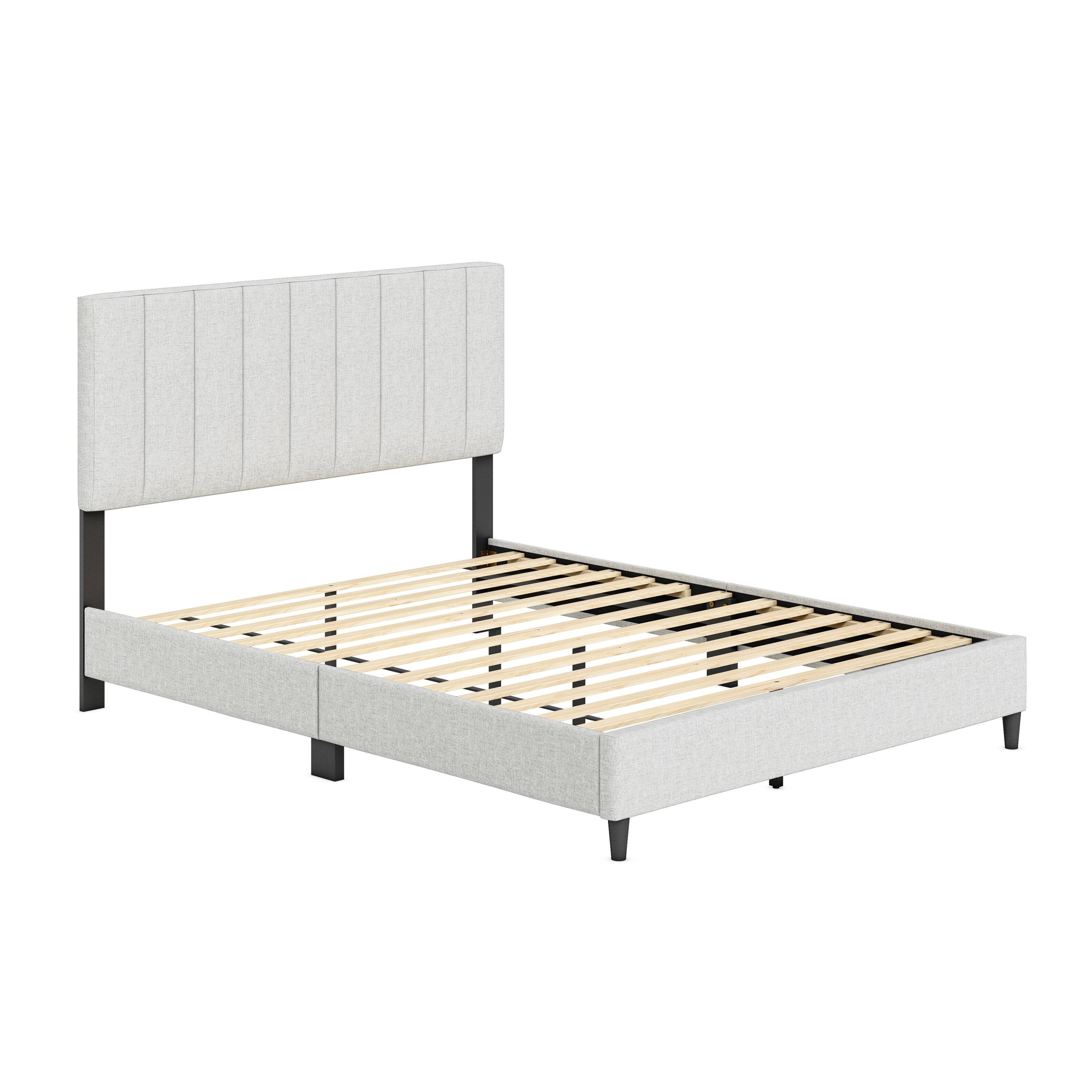 Alt View 1. Boyd Sleep - Leah Upholstered Platform Bed Frame, 13 Slat Support, No Box Spring Required, Full - Beige.