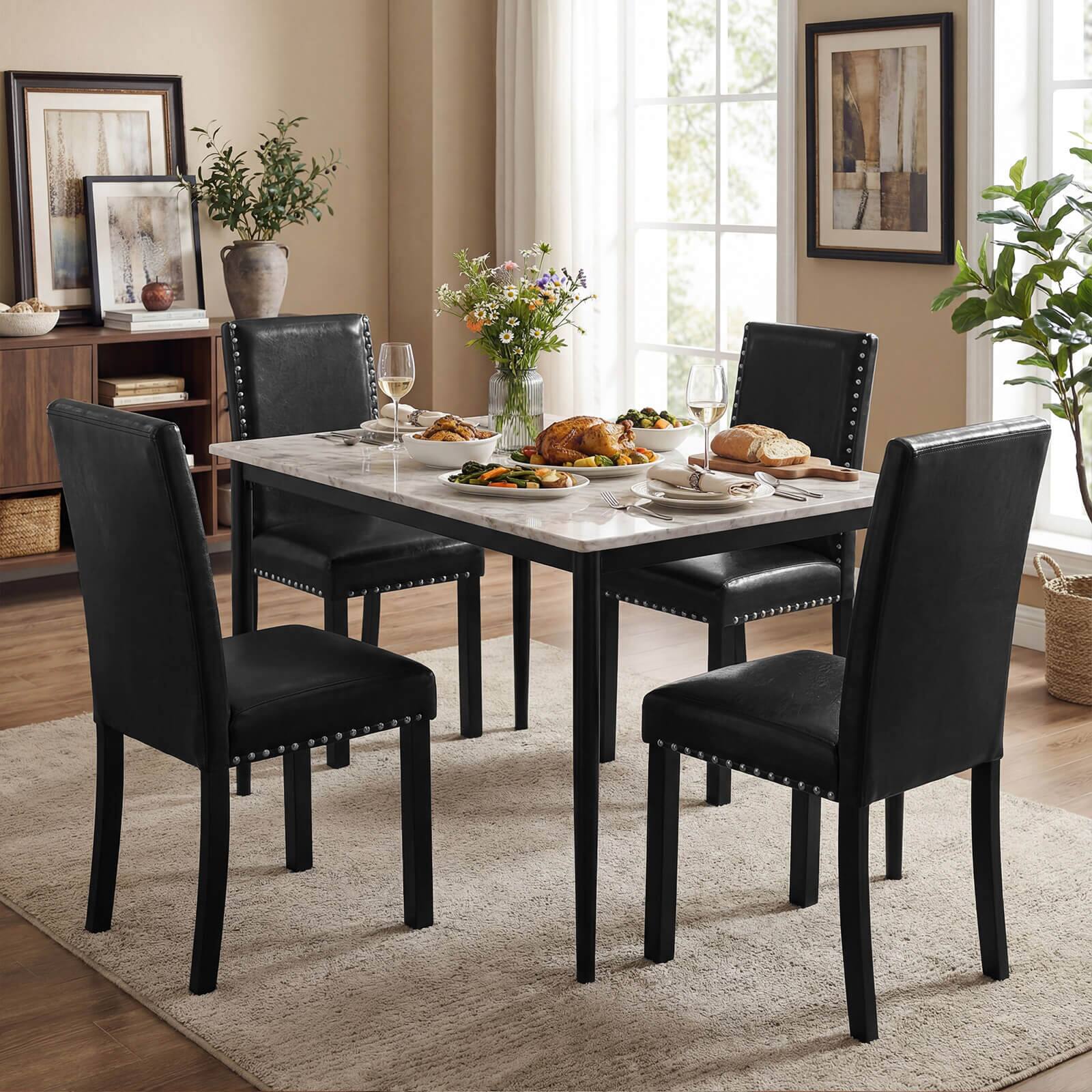 Alt View 1. Costway - Costway 2 PCS Dining Chair with Wood Legs Nailhead Trim Padded Seat Backrest for Living Room - Black.