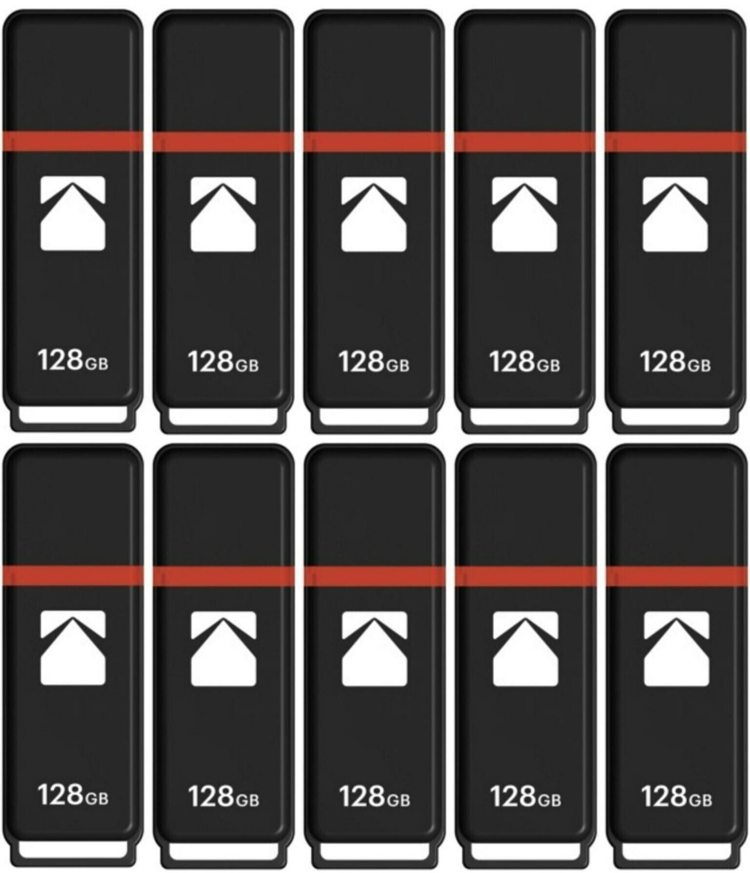 Kodak - USB2.0 K100 128GB Flash Drive (10-pack) - Black