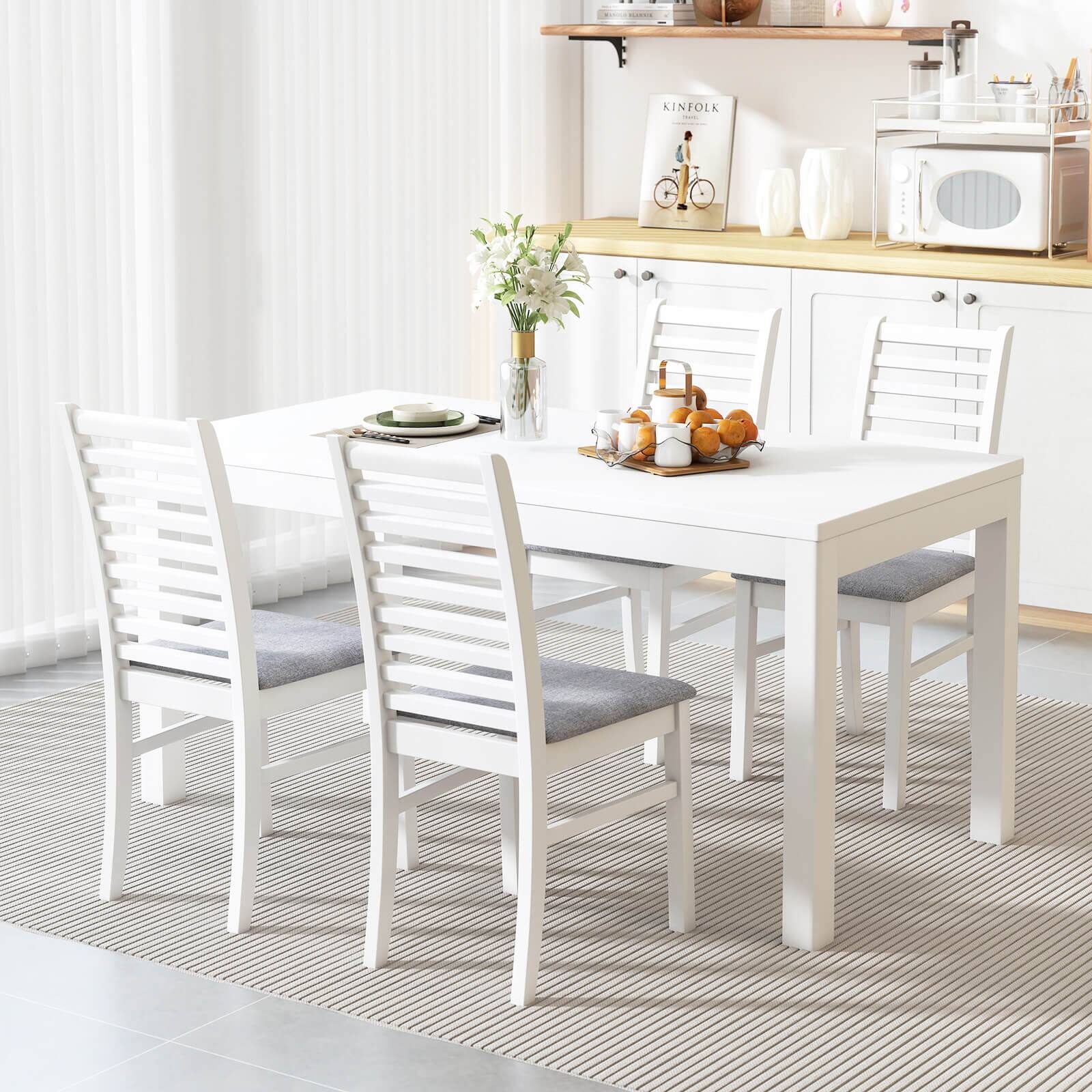 Alt View 1. Costway - Costway Modern Dining Chair Set of 4 Kitchen Chair with Rubber Wood Legs & Slatted Backrest - White.