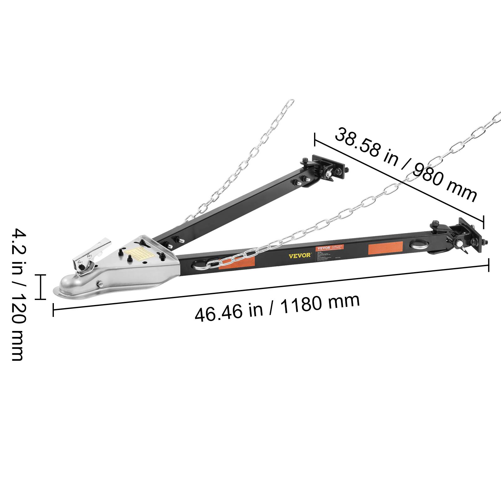 4.2 in / 120 mm  
38.58 in / 980 mm  
46.46 in / 1180 mm