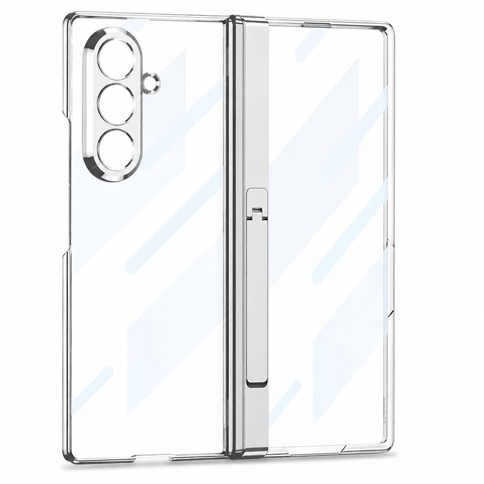 Dteck - Clear Case for Samsung Galaxy Z Fold8 Ultra with Screen Protector, Full Hinge Protection with Metal Stand - Silver