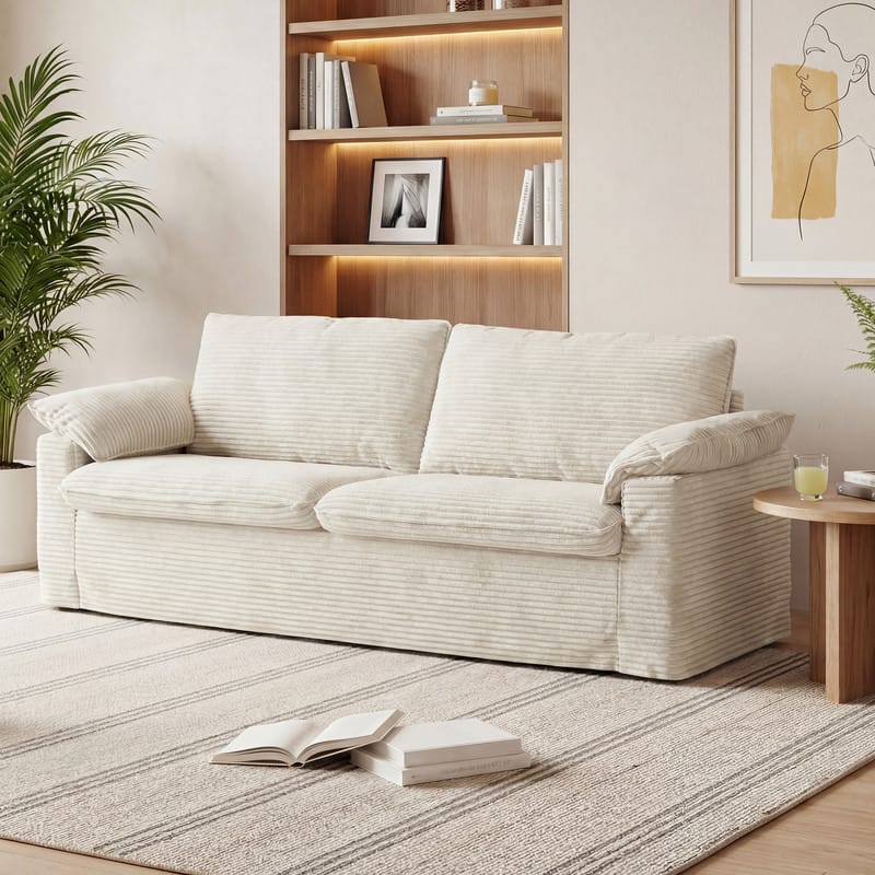 Dyonery - 86" Double Sofa Comfortable deep-seated corduroy cloud sofa,Freestanding sofa Ideal for living rooms, apartments. - Beige