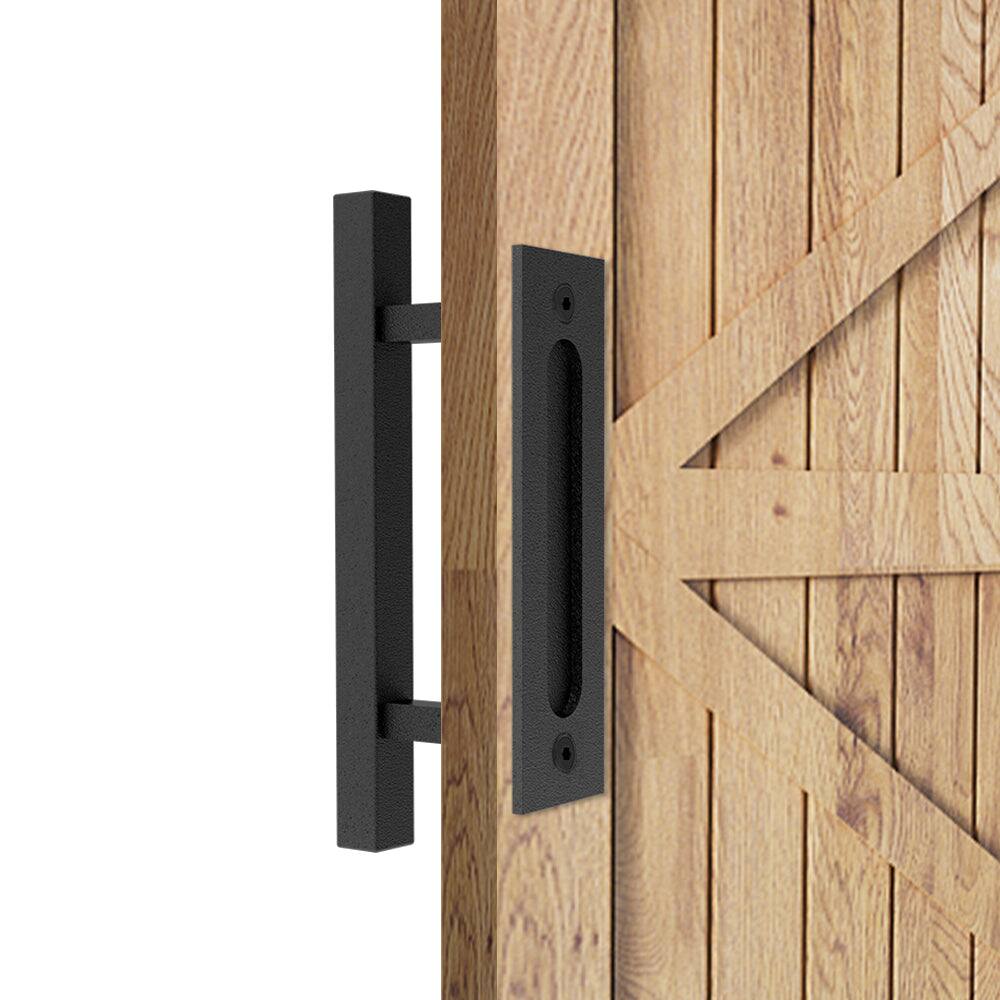 Alt View 4. Boyel Living - 10 in. Black Square Pull and Flush Sliding Barn Door Handle Set - Black.