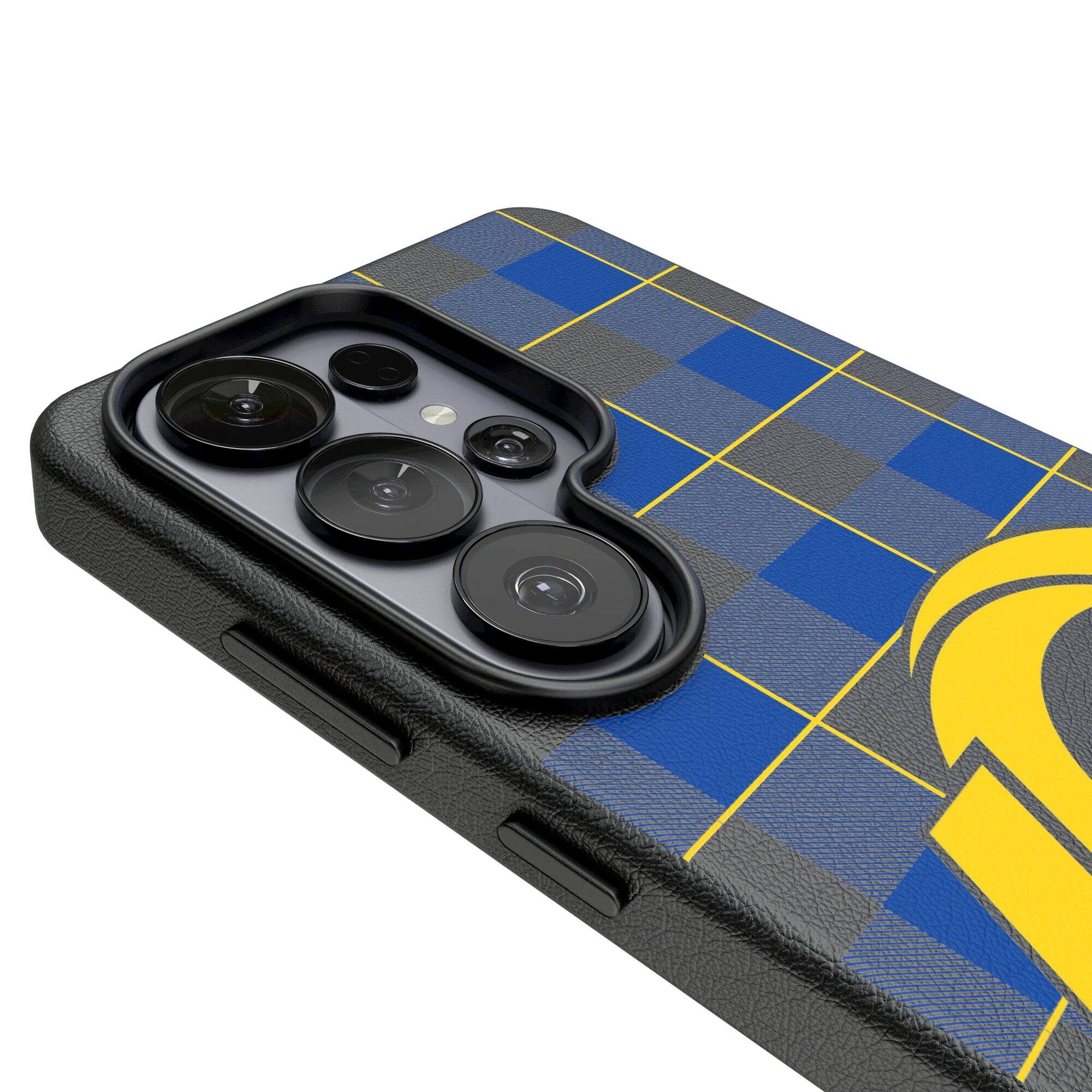 Alt View 2. Keyscaper - Los Angeles Rams Plaid Galaxy Magnetic Bump Case - S24 Plus - Black.