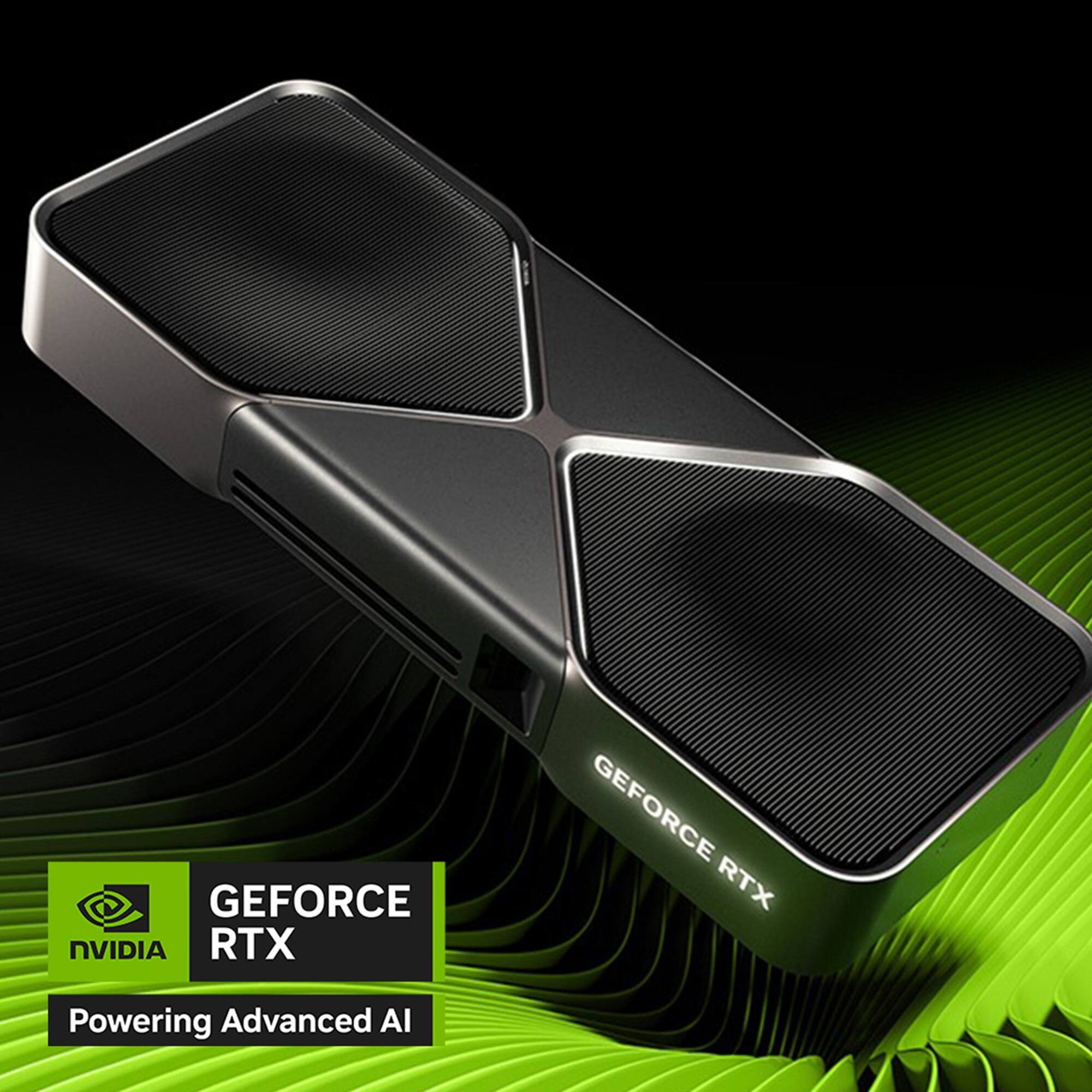 The text on the image reads "GEFORCE NVIDIA RTX GEFORCE RTX Powering Advanced Al."
