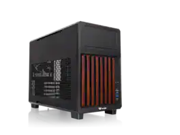Thermaltake - TR200 WS; Micro Chassis; Wood Trim; mATX/mITX; 360mm Rad; 365mm GPU; Black; CA-11L-00S1NN-WS - Black