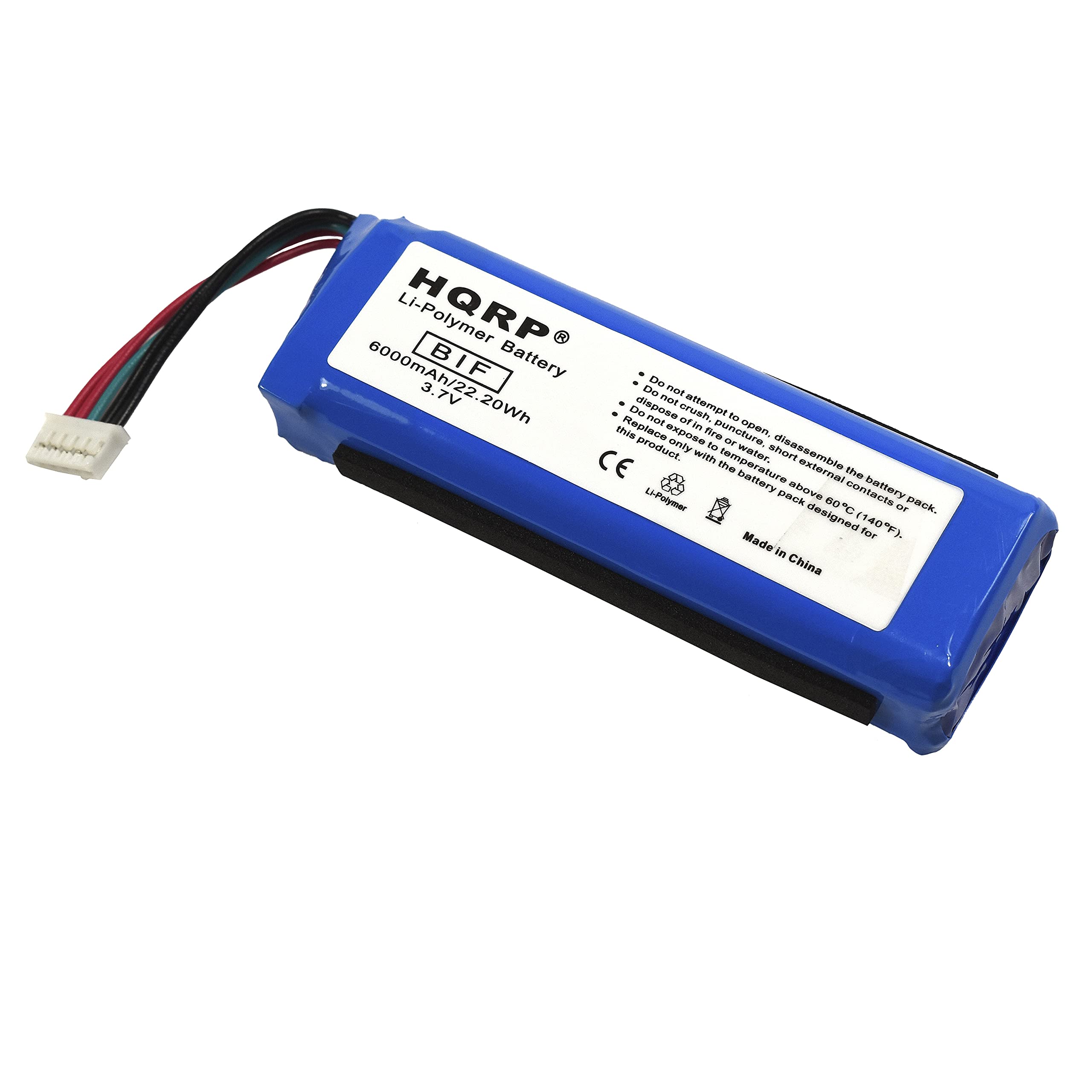 Li-Polymer HQRP 6000mAh/22.2V 20Wh Battery  
BIF  
3.7V  
CE Product  
Made in China  

Do not attempt to open, disassemble the battery pack.  
Do not dispose of in fire, water, or external temperature above 60°C (140°F).  
Do not expose to puncture.  
Do not crush.  
Do not short circuit.  
Do not expose to moisture.  
Do not attempt to recharge with a charger designed for other types of batteries.  
Do not expose to temperatures above 60°C (140°F).  
Do not expose to temperatures below -20°C (-4°F).  
Do not expose to direct sunlight.  
Do not expose to high humidity.  
Do not expose to high pressure.  
Do not expose to high voltage.  
Do not expose to high current.  
Do not expose to high temperature.  
Do not expose to high humidity.  
Do not expose to high pressure.  
Do not expose to high voltage.  
Do not expose to high current.  
Do not expose to high temperature.  
Do not expose to high humidity.  
Do not expose to high pressure.  
Do not