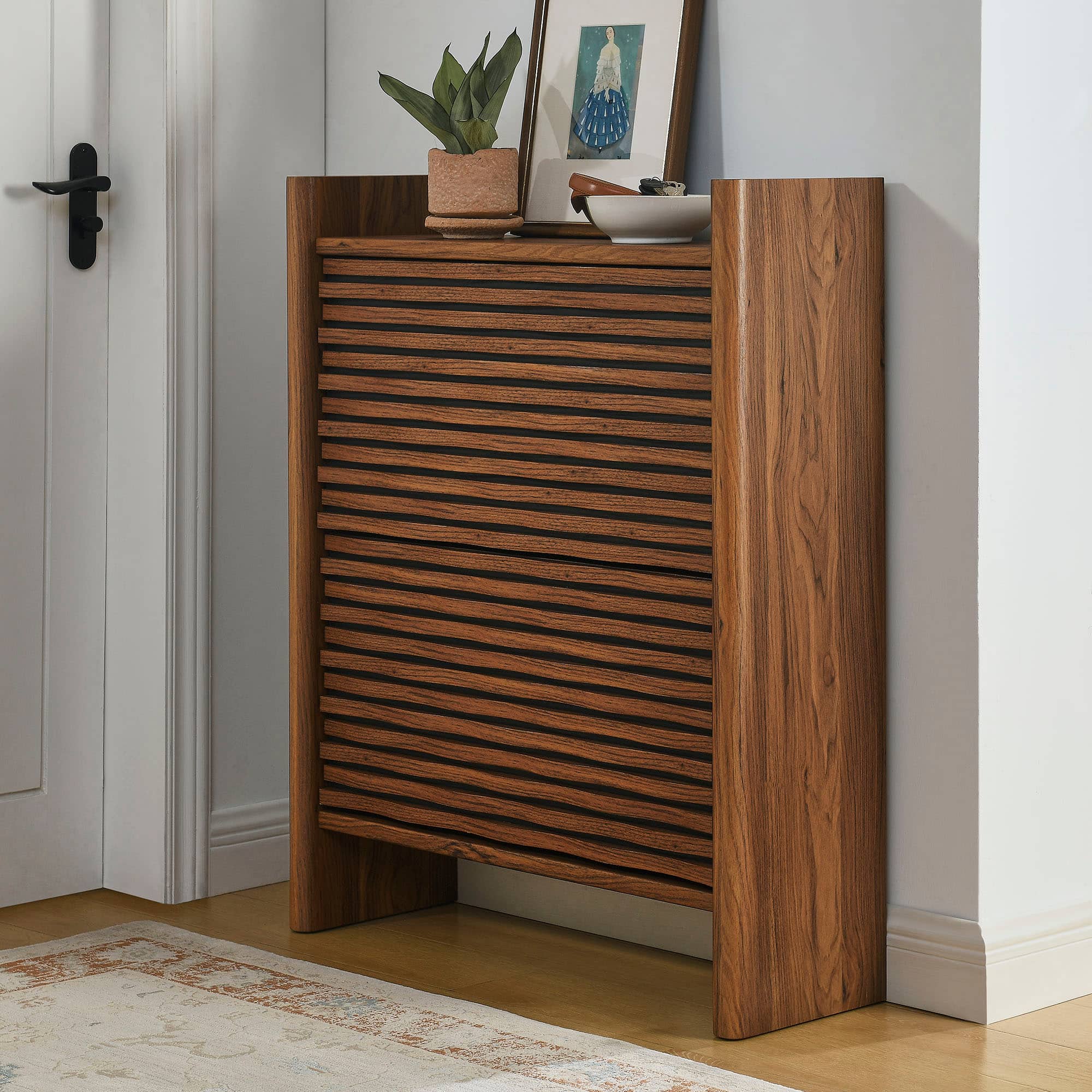 Emric Wave Shoe Cabinet by Modway - Walnut