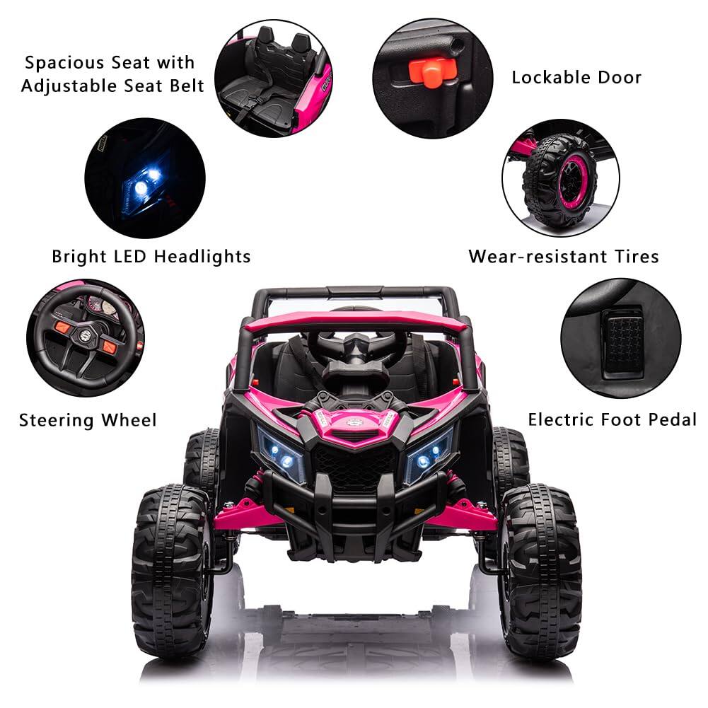 - Spacious Seat with Adjustable Seat Belt
- Lockable Door
- Bright LED Headlights
- Wear-resistant Tires
- Steering Wheel
- Electric Foot Pedal