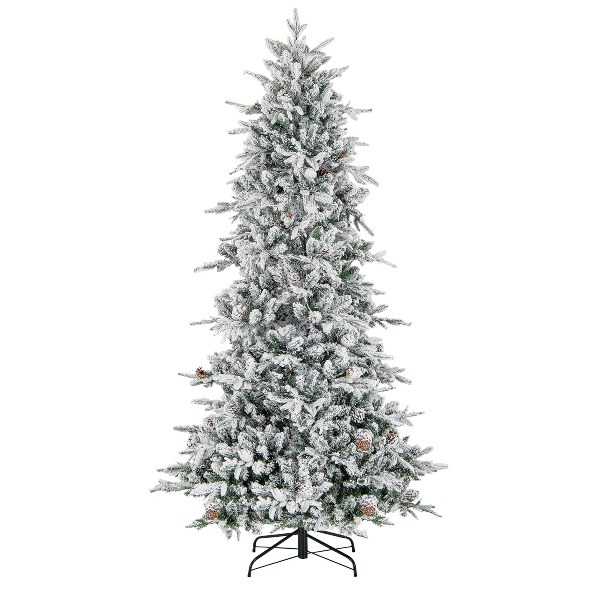 Alt View 19. Costway - 7.5 FT Pre-Lit Christmas Tree Snow Flocked Hinged 1107 Branch Tips & 350 Lights - Green/White.