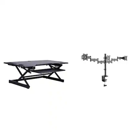 Front. Rocelco - 46" Height Adjustable Standing Desk Converter with Triple Monitor Mount BUNDLE - Black.