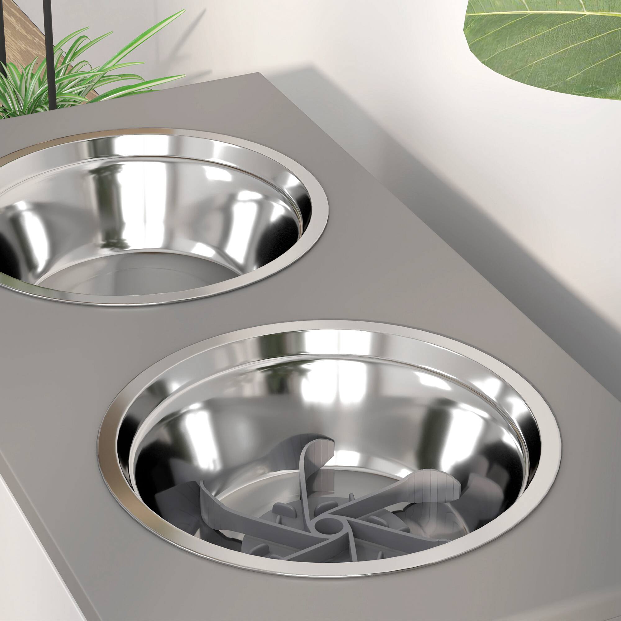 Alt View 5. Pawhut - Elevated Bowls, 3 Adjustable Raised Dog Bowls, Food Bowls, Storage Cabinet, for Medium to Extra Large Dogs - Gray.