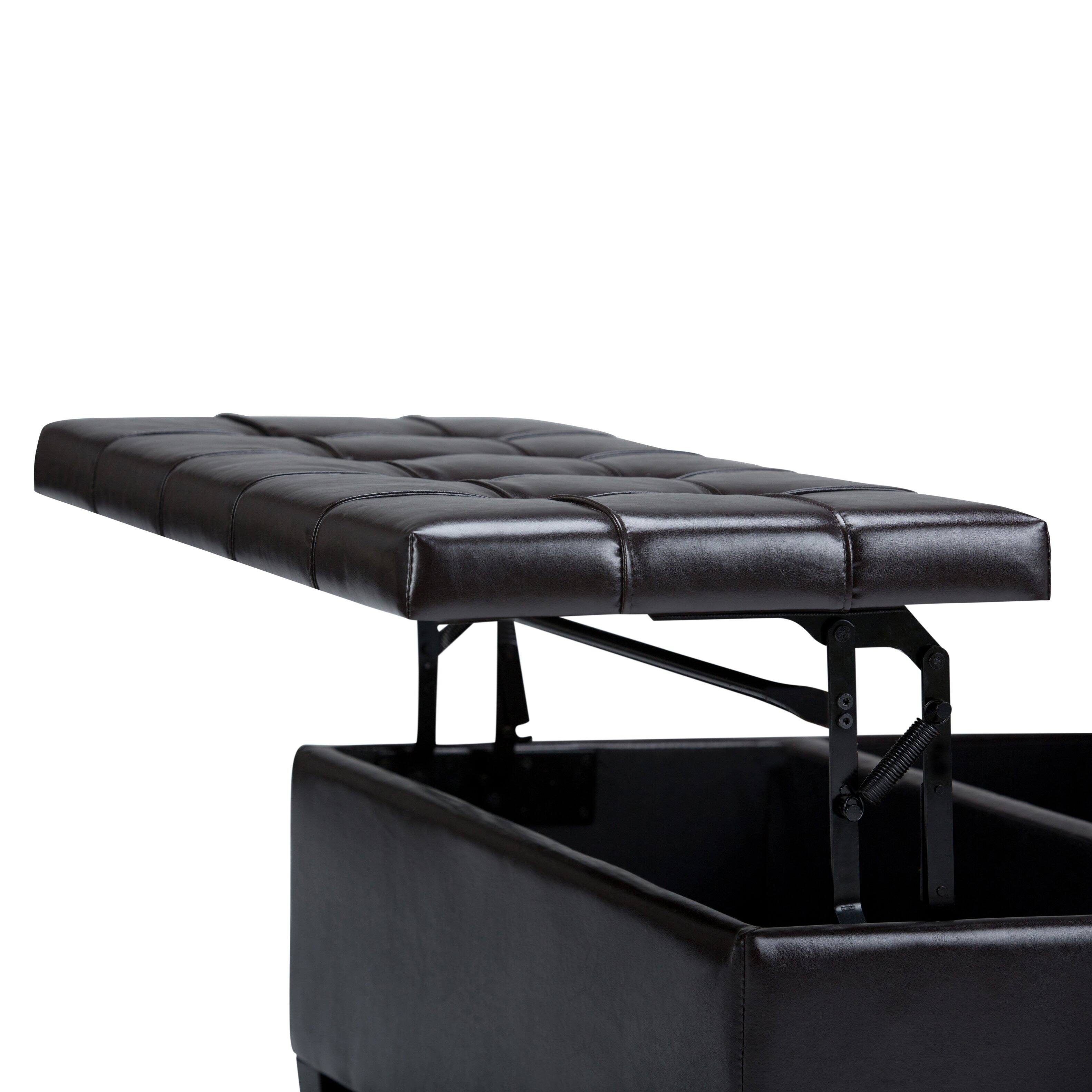 Alt View 15. Simpli Home - Harrison 36 inch Wide Transitional Square Coffee Table Storage Ottoman in Tanners Brown Faux Leather - Tanner's Brown.