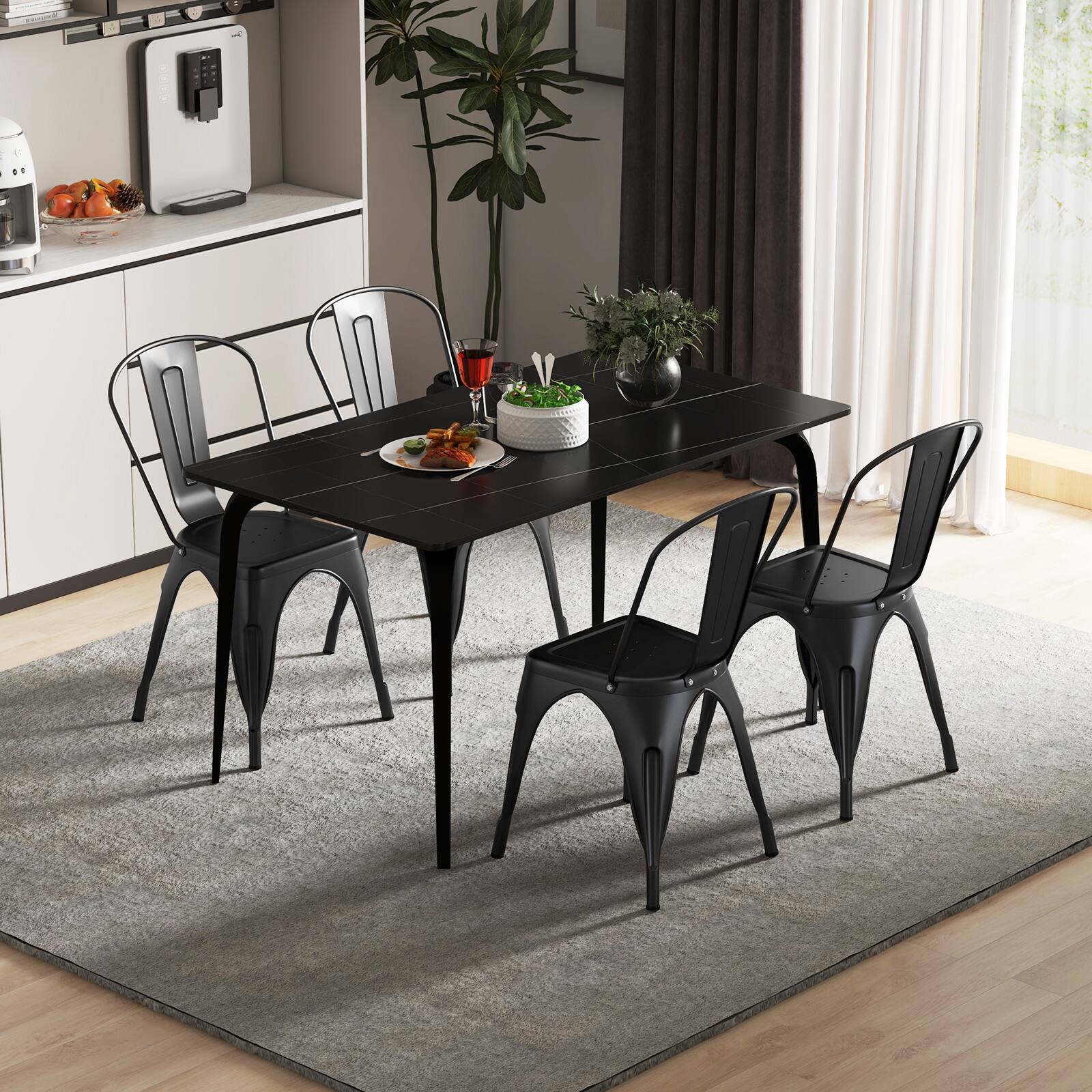 Alt View 1. Gymax - Gymax Tolix Style Metal Dining Chairs Set of 4 w/ Removable Backrest for Dining Room - Black.