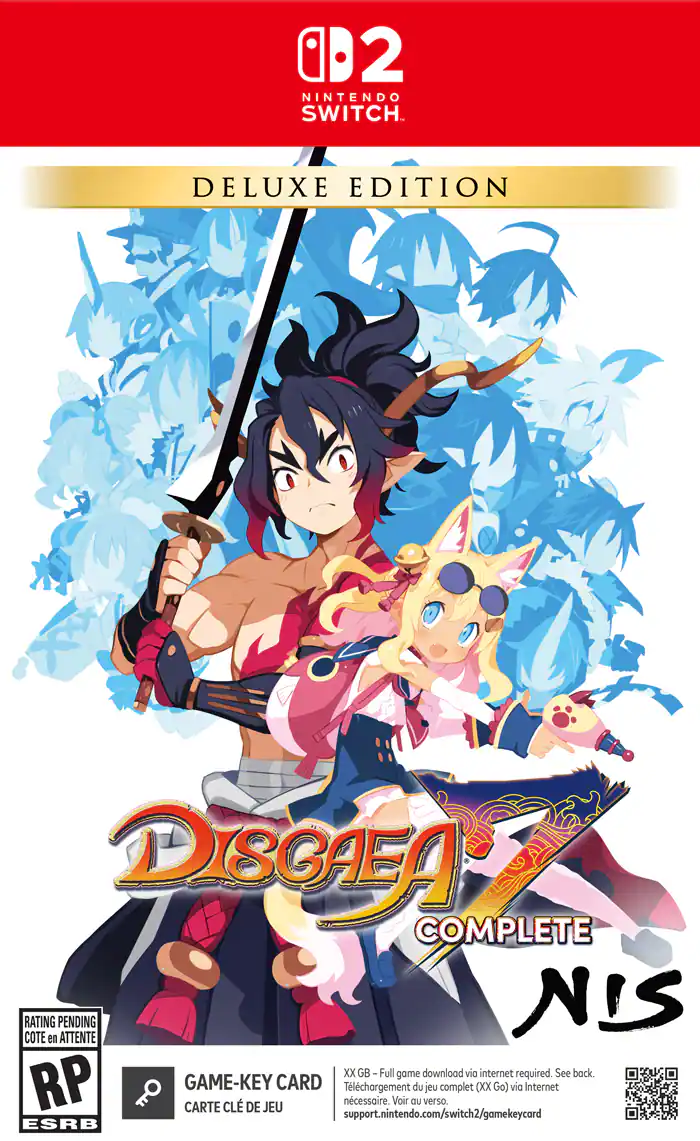 Nintendo Switch Deluxe Edition Disgaea Complete: Rating Pending. Full game download via internet required. See back. Game-Key Card ncessaire. Tlchargement Voir aU du verso. jeu complet (XX Go) via Internet support.nintendo.com/switch2/gamekeycard. ESRB. - T (Teen 13+)