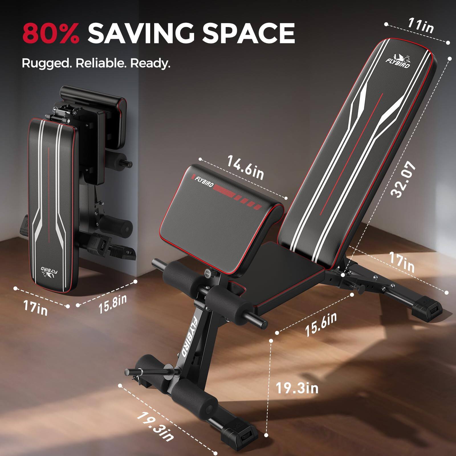 80% SAVING SPACE  
Rugged. Reliable. Ready.  

FLYBIRD  
11in  
14.6in  
17in  
15.8in  
19.3in  
15.6in  
19.3in  
17in  
32.07