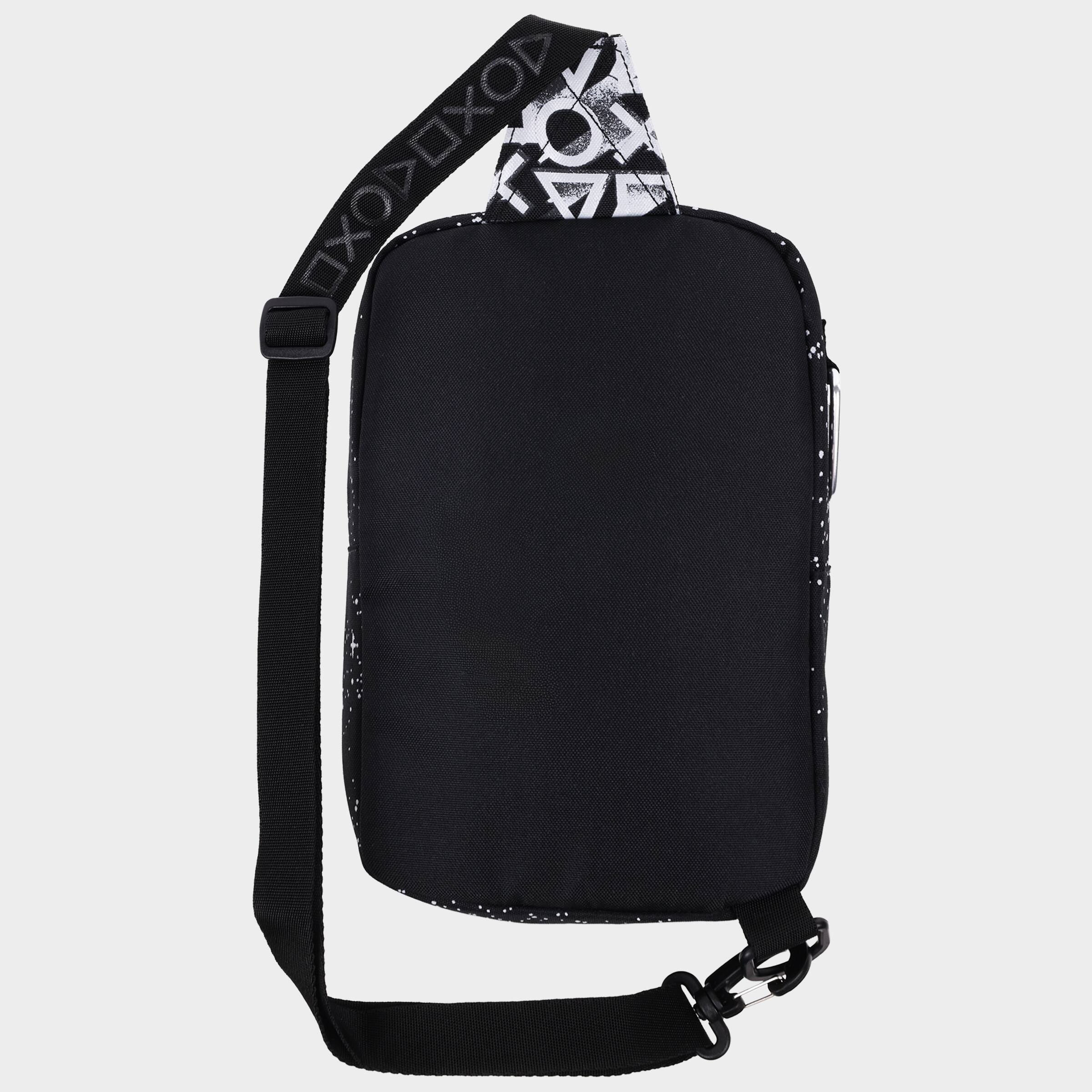 Back. Sony - PlayStation Offset Zipper Sling Bag - Black.