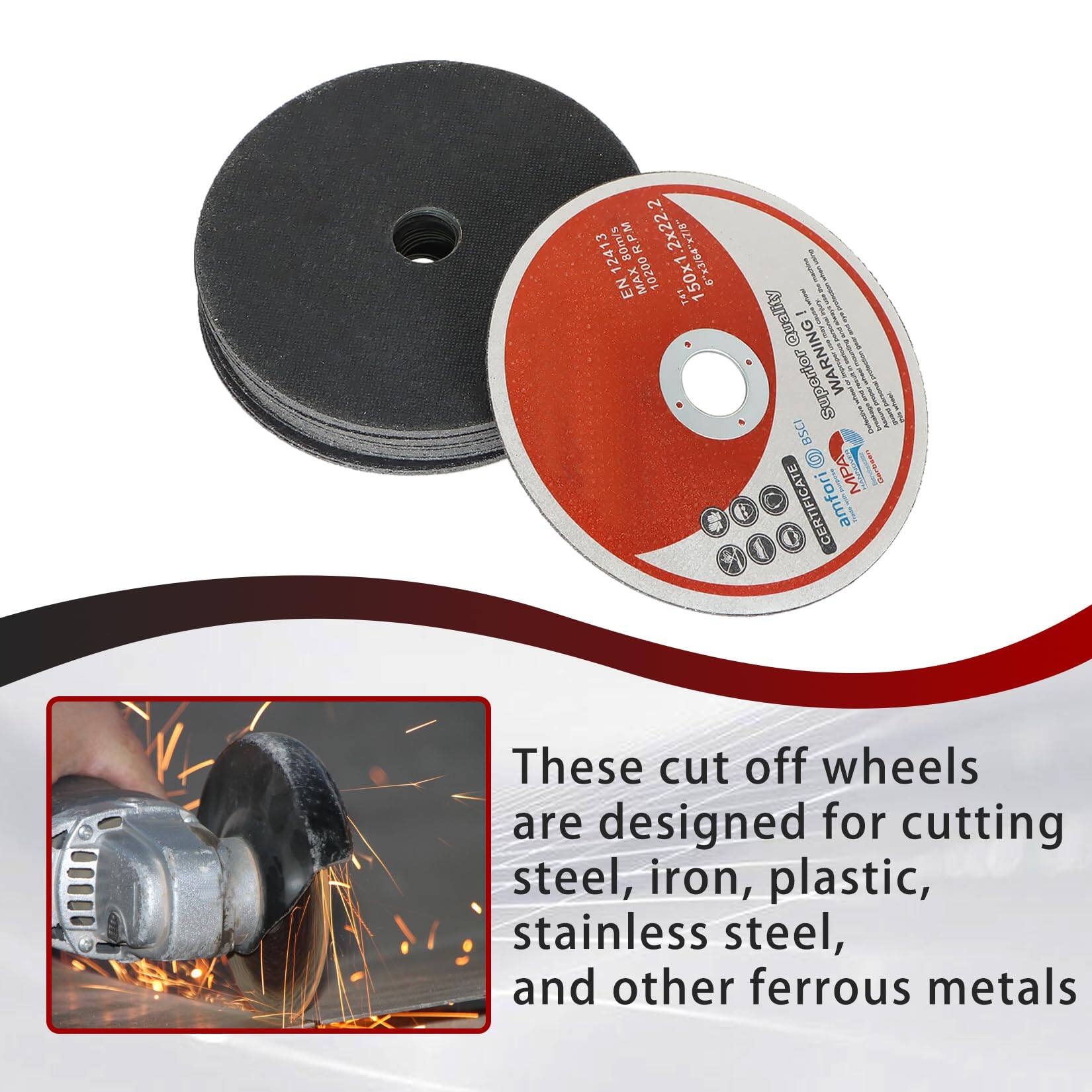 2 12413 80m/s R.P.M 2x22.2 _/K_9 MAX 10200 150x1 /K9 EN  Qmality  Superior BSCI MRA ESPO CERTIFICATE amfori

These cut off wheels are designed for cutting steel, iron, plastic, stainless steel, and other ferrous metals