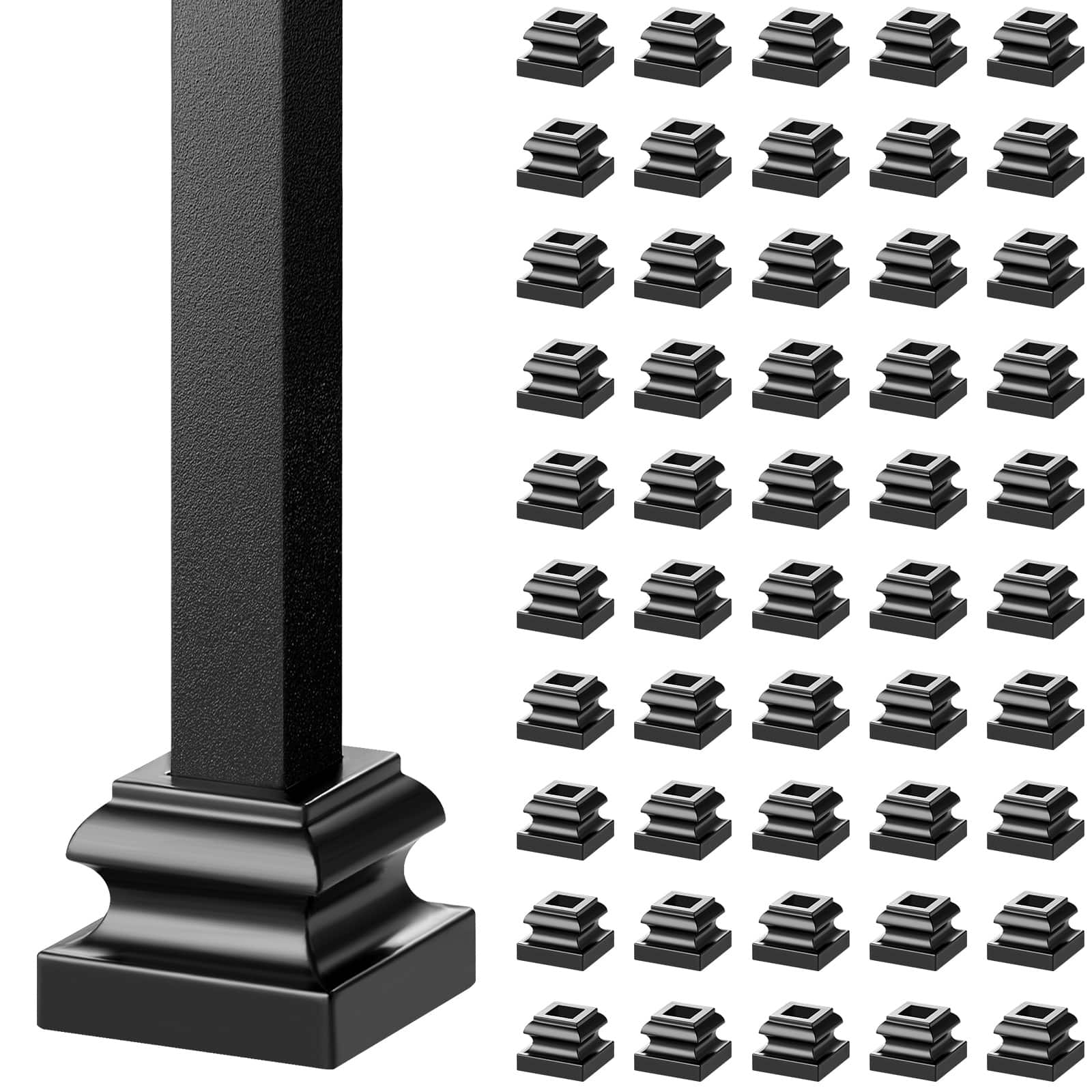 VEVOR - Aluminum Alloy Baluster Shoes Stair Flat Shoe with Screw Holes for 1/2 Inch Square Scroll Basket Twist Knuckle Staircase - Black