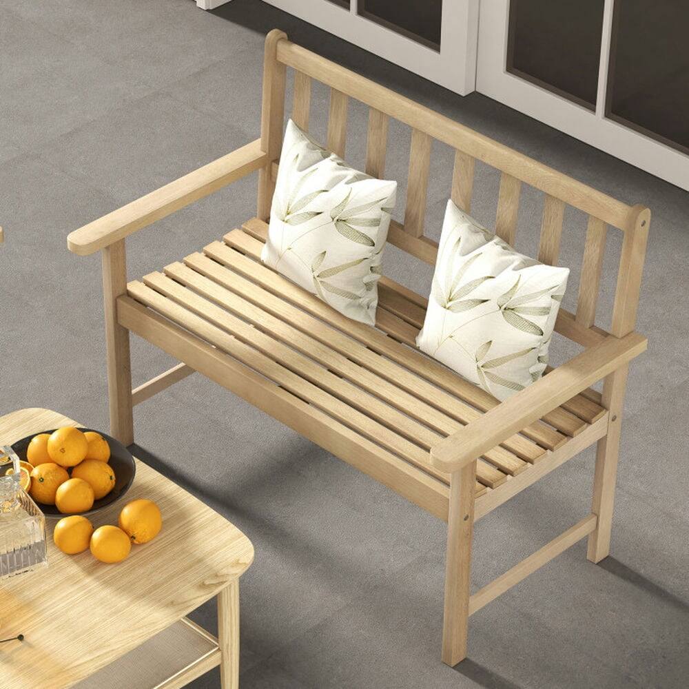 Alt View 2. Pefilos - Outdoor Indonesia Teak Wood Garden Bench, 2-Person Wood Bench with Backrest and Armrests - Brown.
