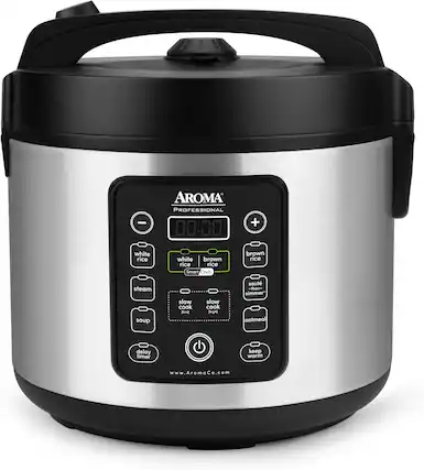 - AROMA PROFESSIONAL 00:00 + white rice white brown rice rice Smart Carb brown rice steam soup slow cook Boul slow cook high sauté - then - simmer oatmeal delay timer keep warm www.AromaCo.com