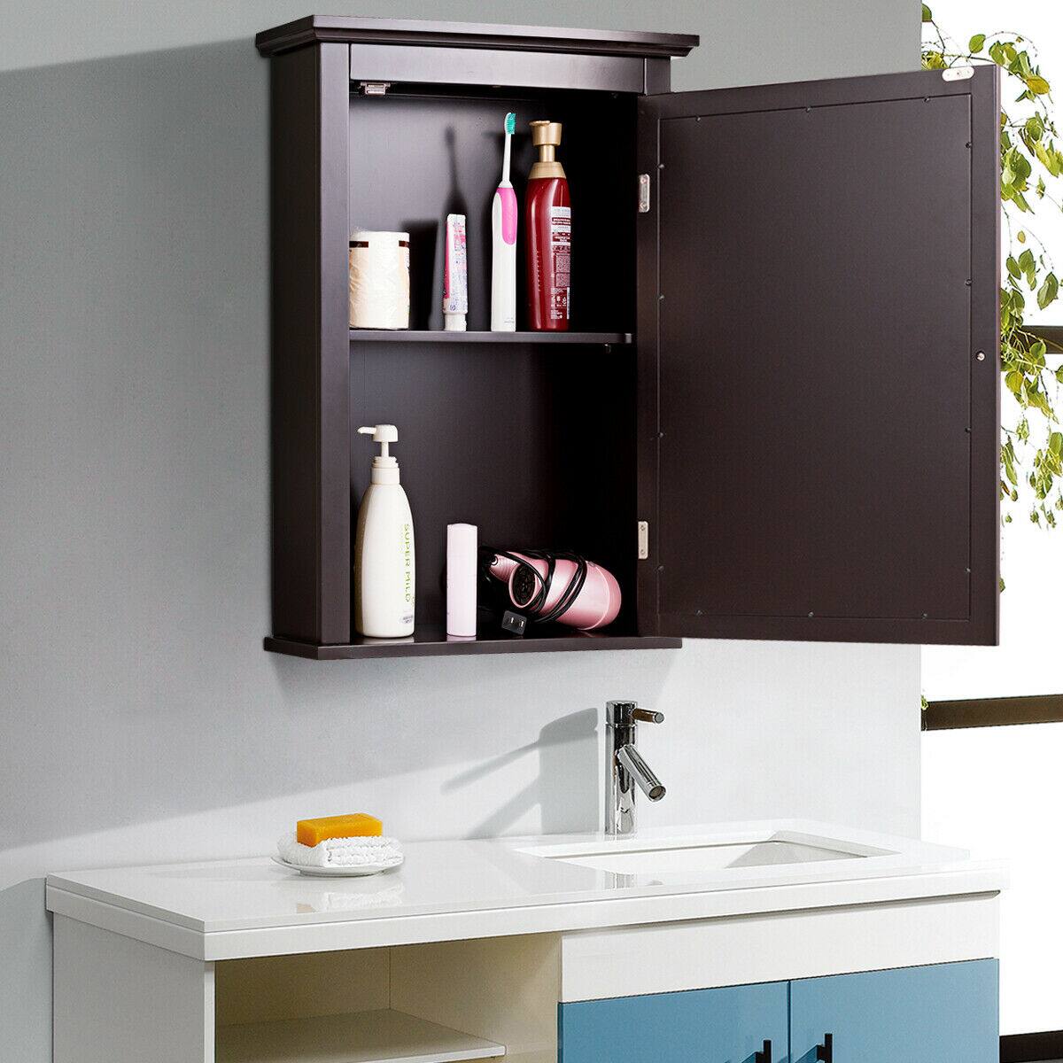Alt View 2. Gymax - Gymax Bathroom Mirror Cabinet Wall Mounted Medicine Storage Adjustable Shelf Brown - Brown.