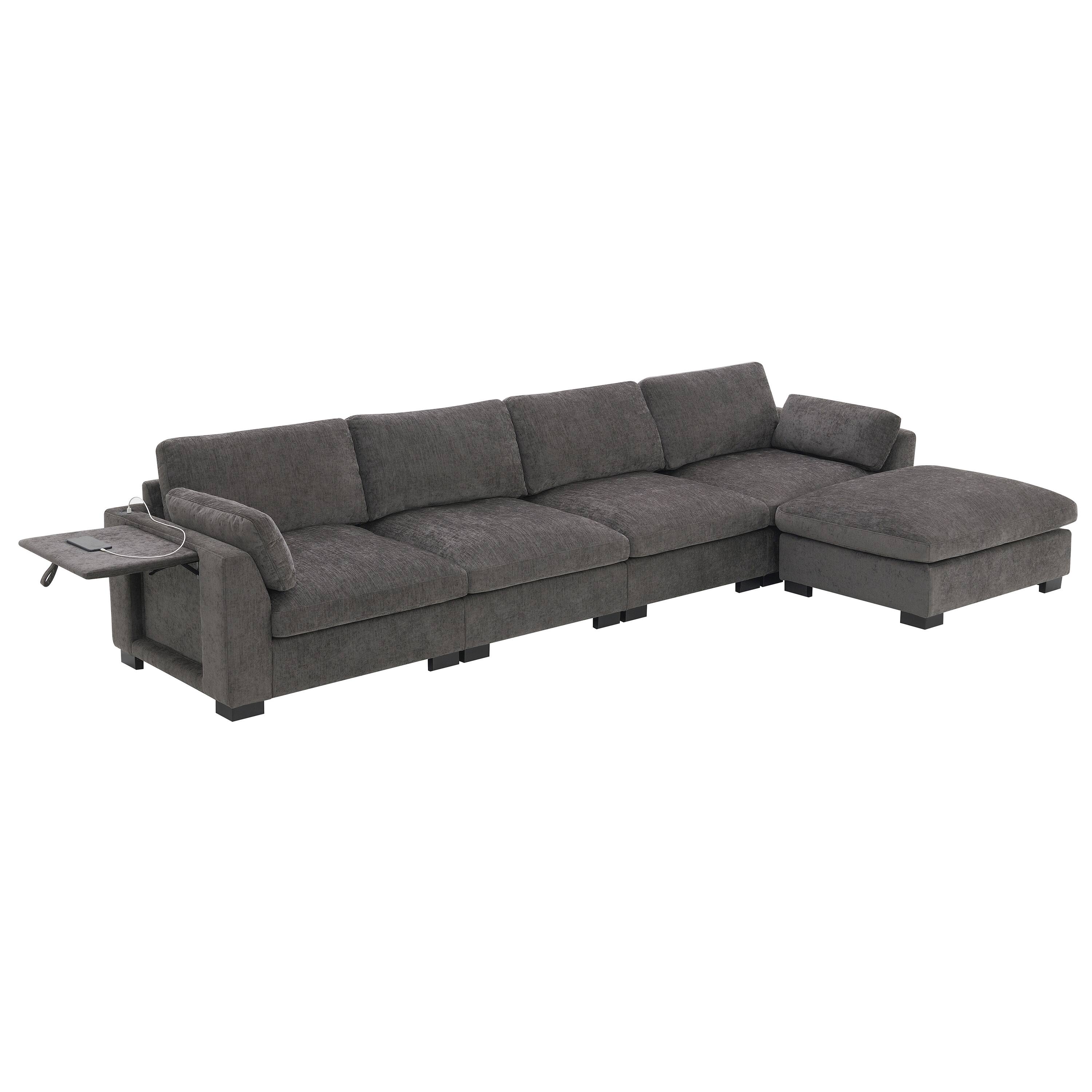 Left. Whisen - 130" Modular L-Shape Sectional Sofa with Ottoman & Folding Table for Living Room - Charcoal.
