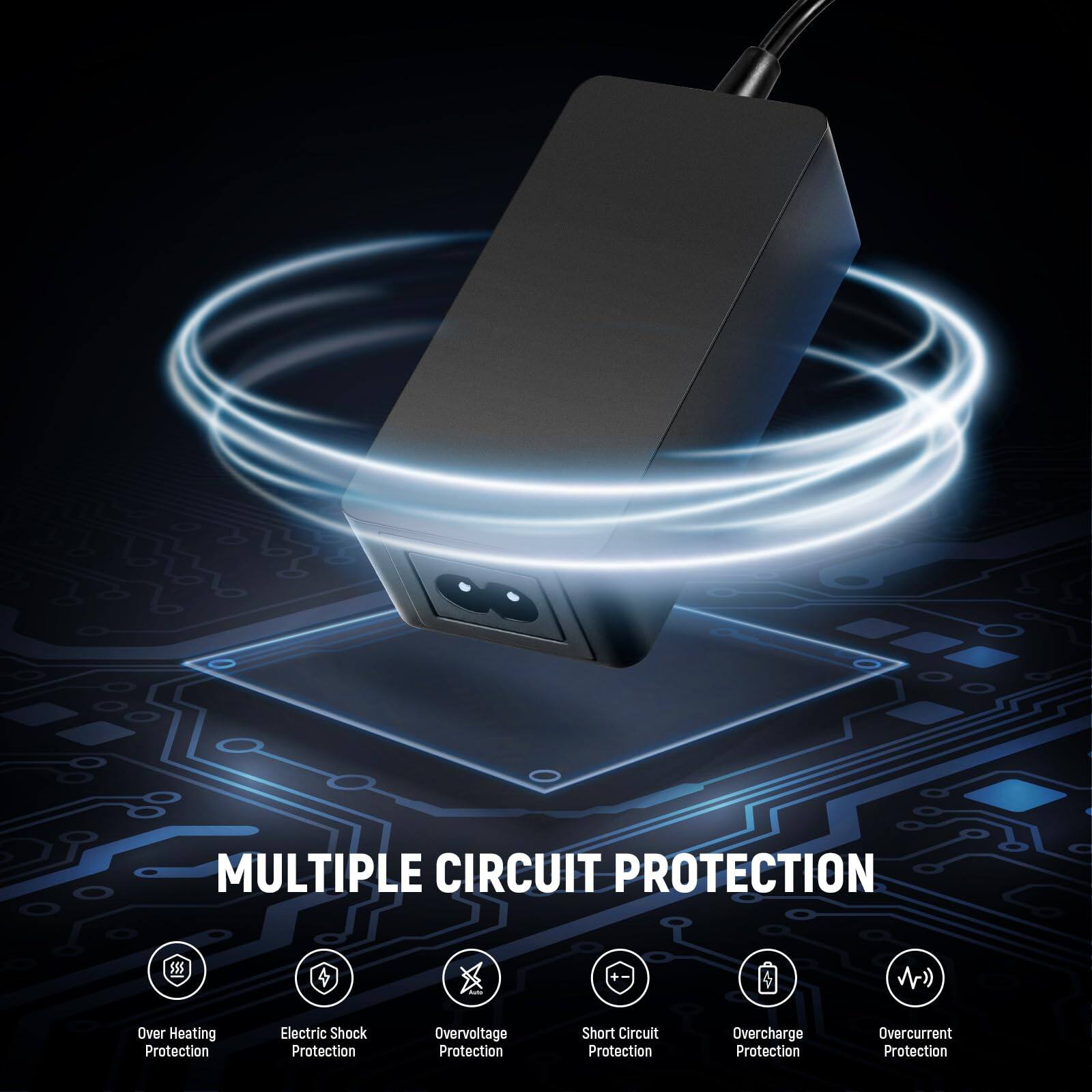 MULTIPLE CIRCUIT PROTECTION

- Over Heating Protection
- Electric Shock Protection
- Overvoltage Protection
- Short Circuit Protection
- Overcharge Protection
- Overcurrent Protection