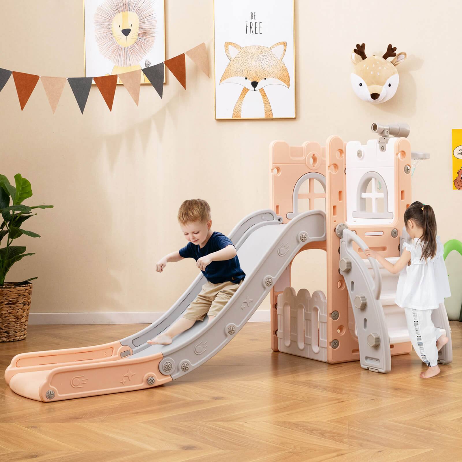 Alt View 3. Costway - Costway 6 in 1 L-shaped Toddle Slide for Toddlers Age 1-3 Baby Slide with Basketball Hoop - Multicolor.