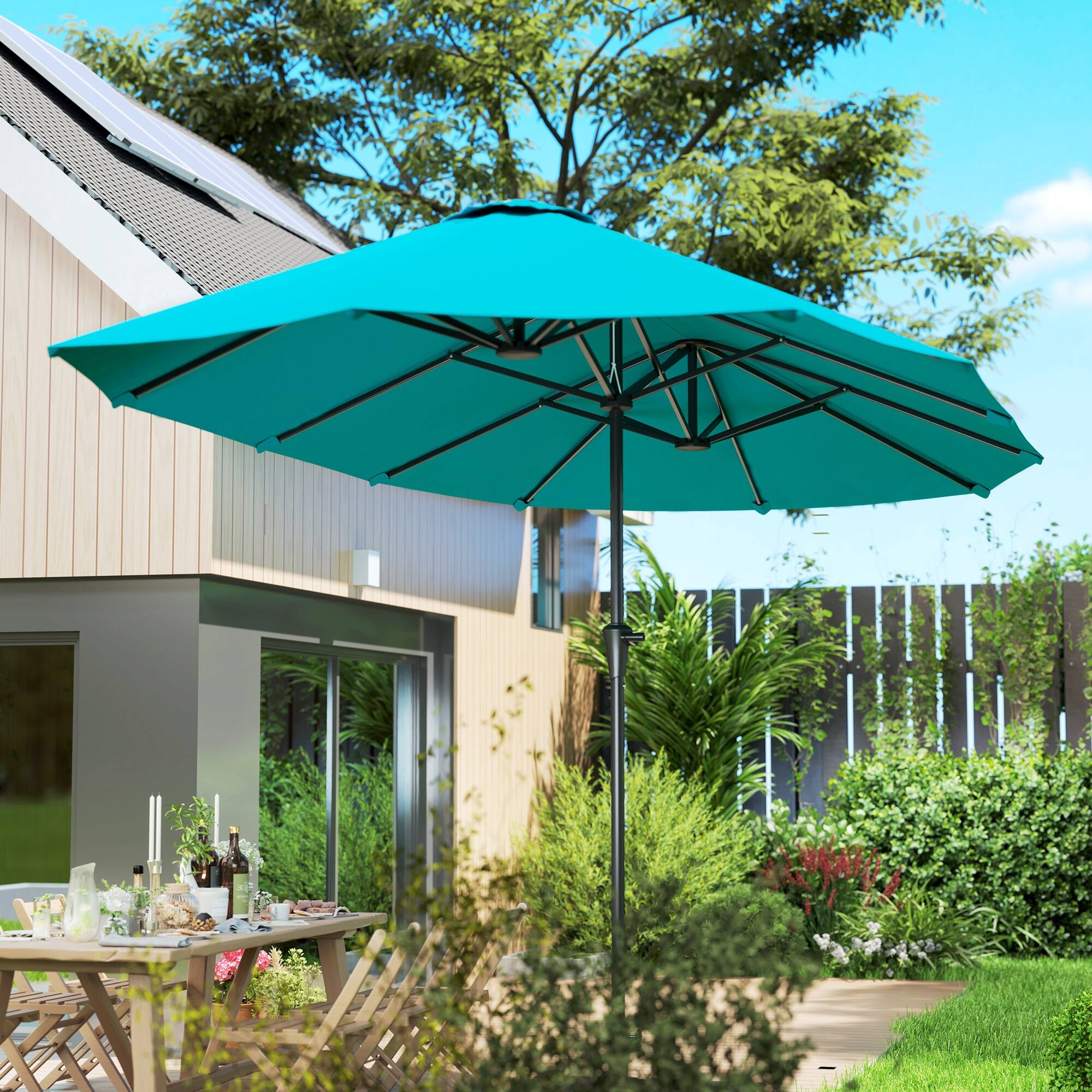 Alt View 5. Outsunny - 13 ft. Extra Large Patio Umbrella, UPF30+ Double Umbrella Outdoor Patio with Easy Crank Handle, Vents for Garden, Pool - Blue.