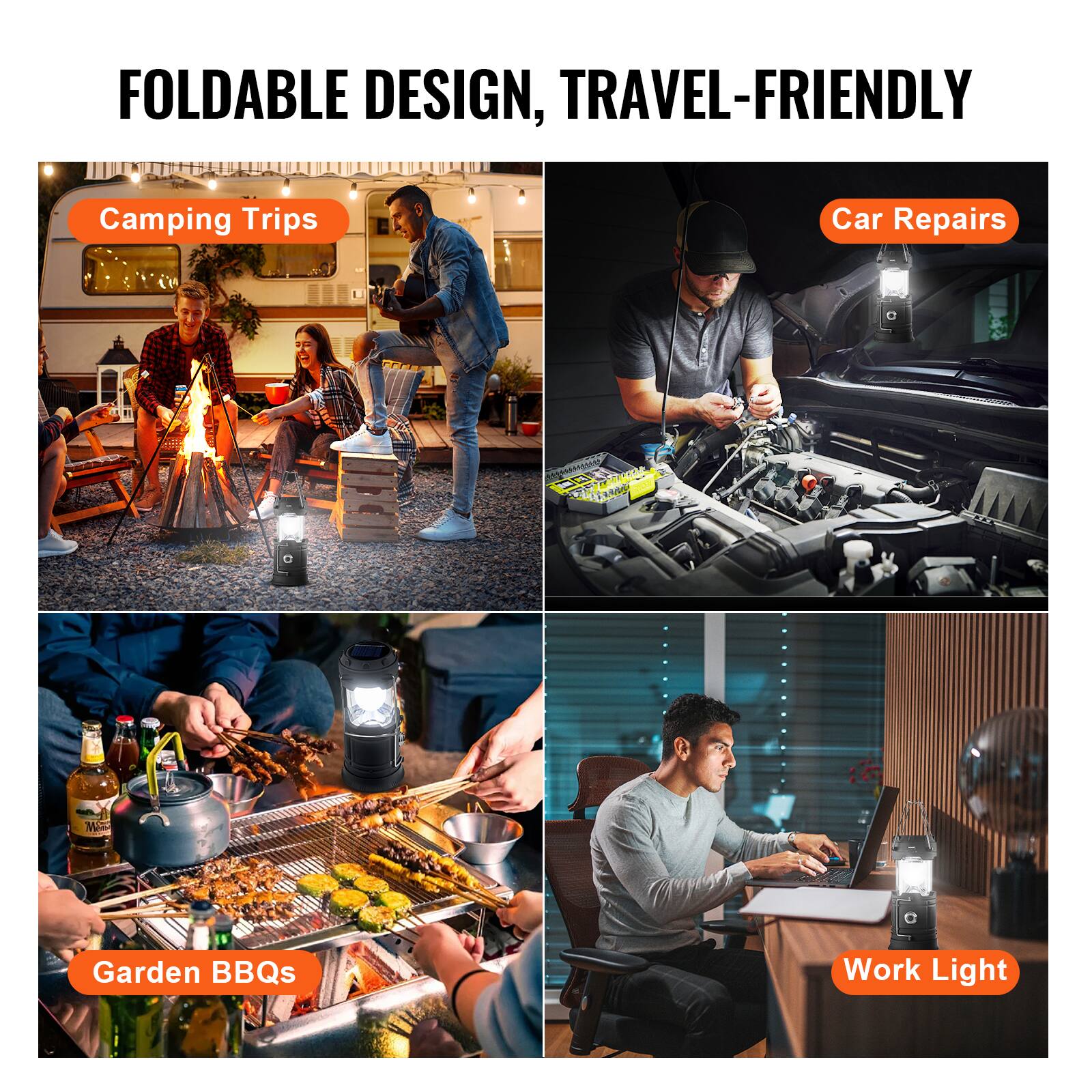 FOLDABLE DESIGN, TRAVEL-FRIENDLY

- Camping Trips
- Car Repairs
- Garden BBQs
- Work Light