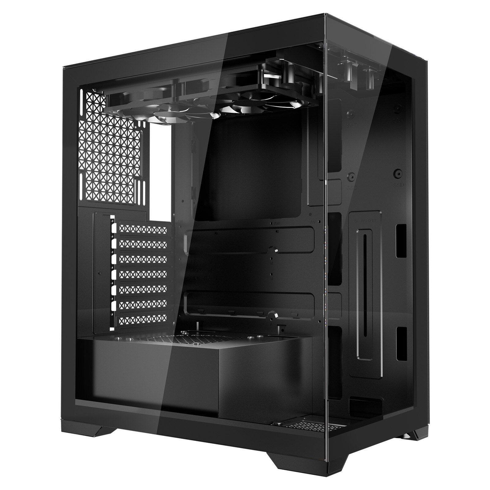 Front. Mirfee - Mid-Tower ATX Computer Case with 2 x 120mm Fans - Gaming PC Chassis, Tool-Free Design - Black.
