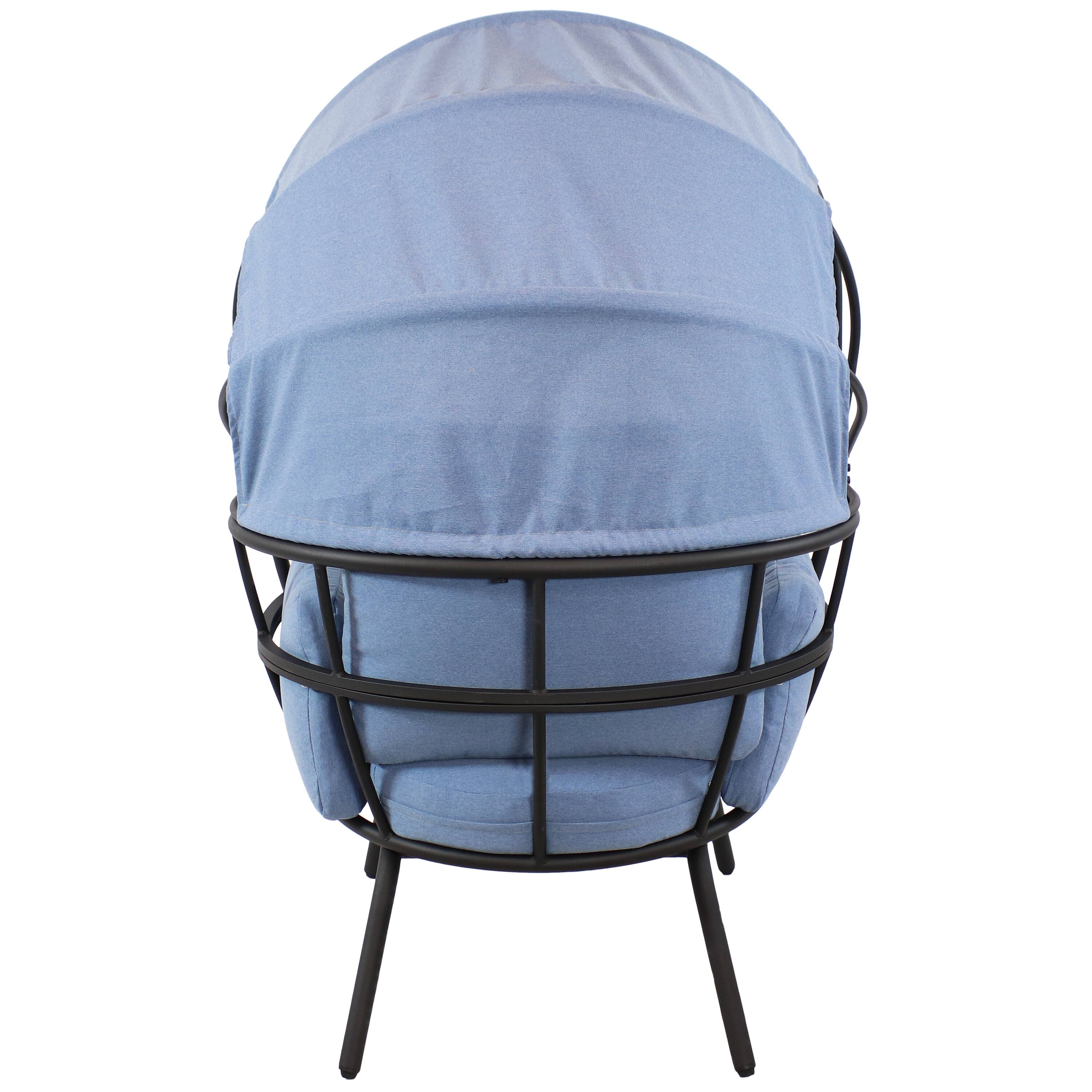 Alt View 8. Sunnydaze - Modern Luxury Wicker Lounge Chair with Retractable Shade - Blue.