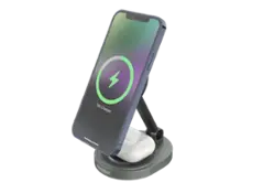 Energizer - 2-in-1 15W Magnetic MagSafe/Qi2 Compatible Fast 15W Charger, Charging Station/Stand for iPhone + AirPods + Apple Watch - Black - Front_Zoom