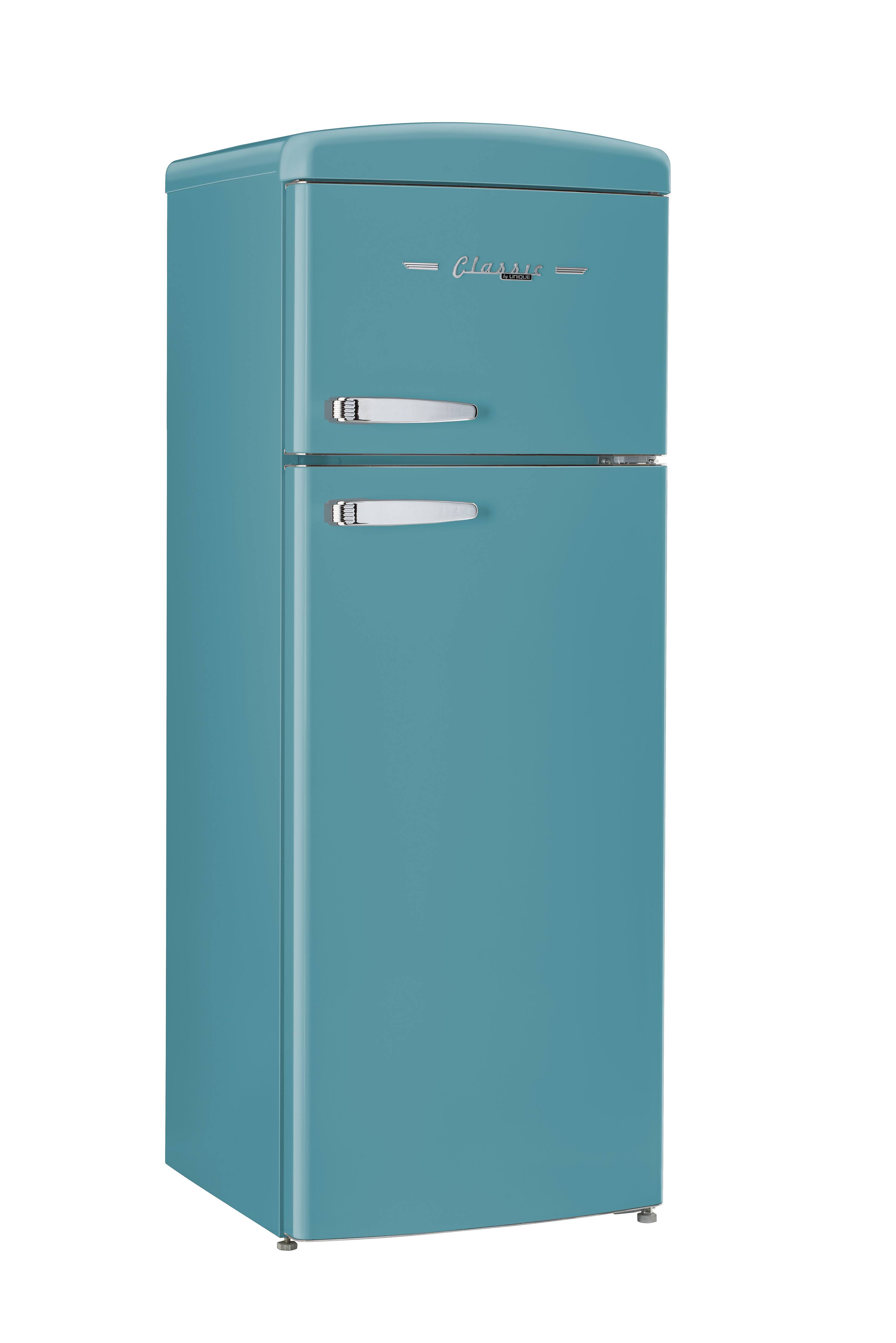 Angle. Unique Appliances - Classic Retro 7.5cu.ft Compact Top Freezer Refrigerator - Ocean Mist Turquoise.