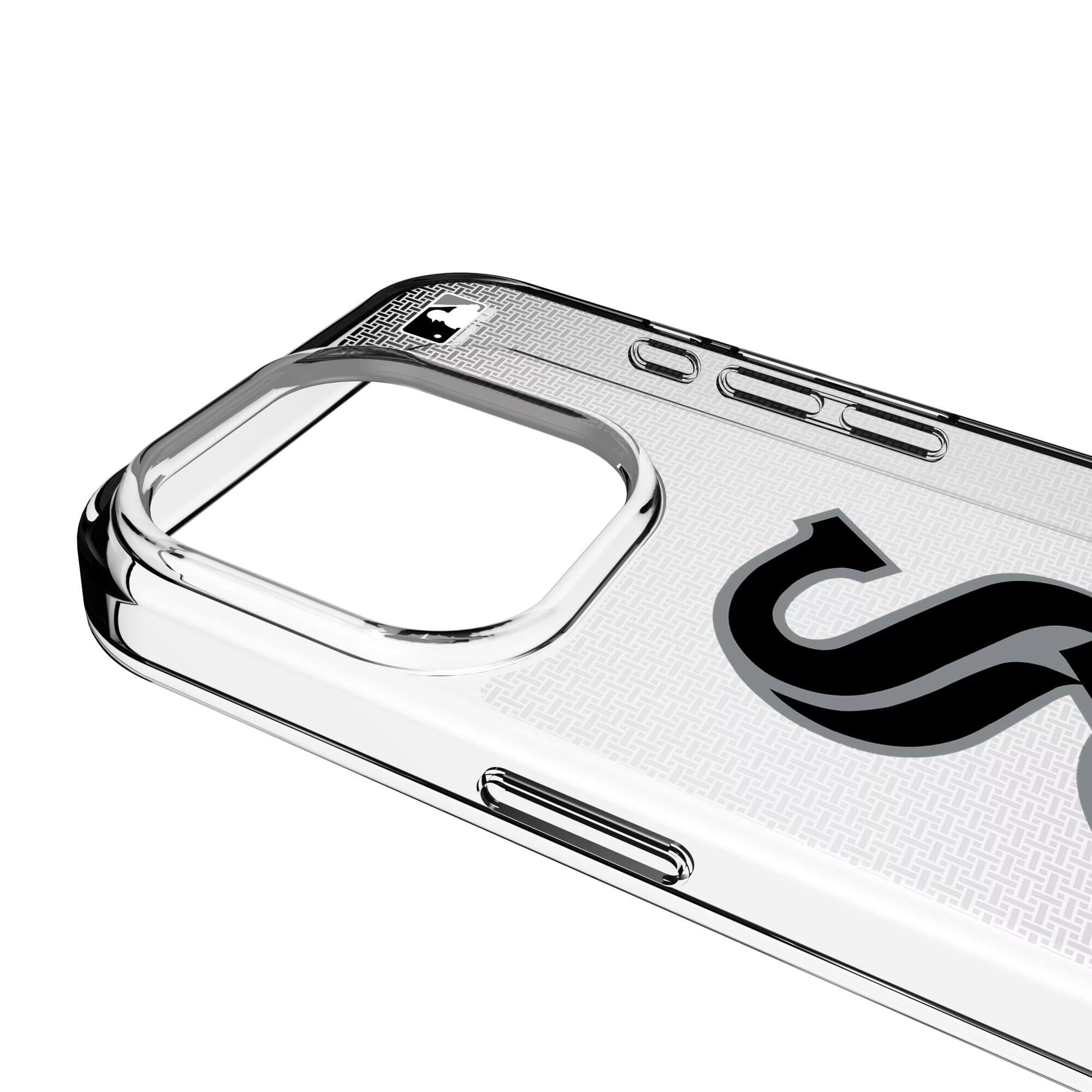 Alt View 2. Keyscaper - Chicago White Sox Linen Logo iPhone Clear Case - 15 Plus - Multicolor.