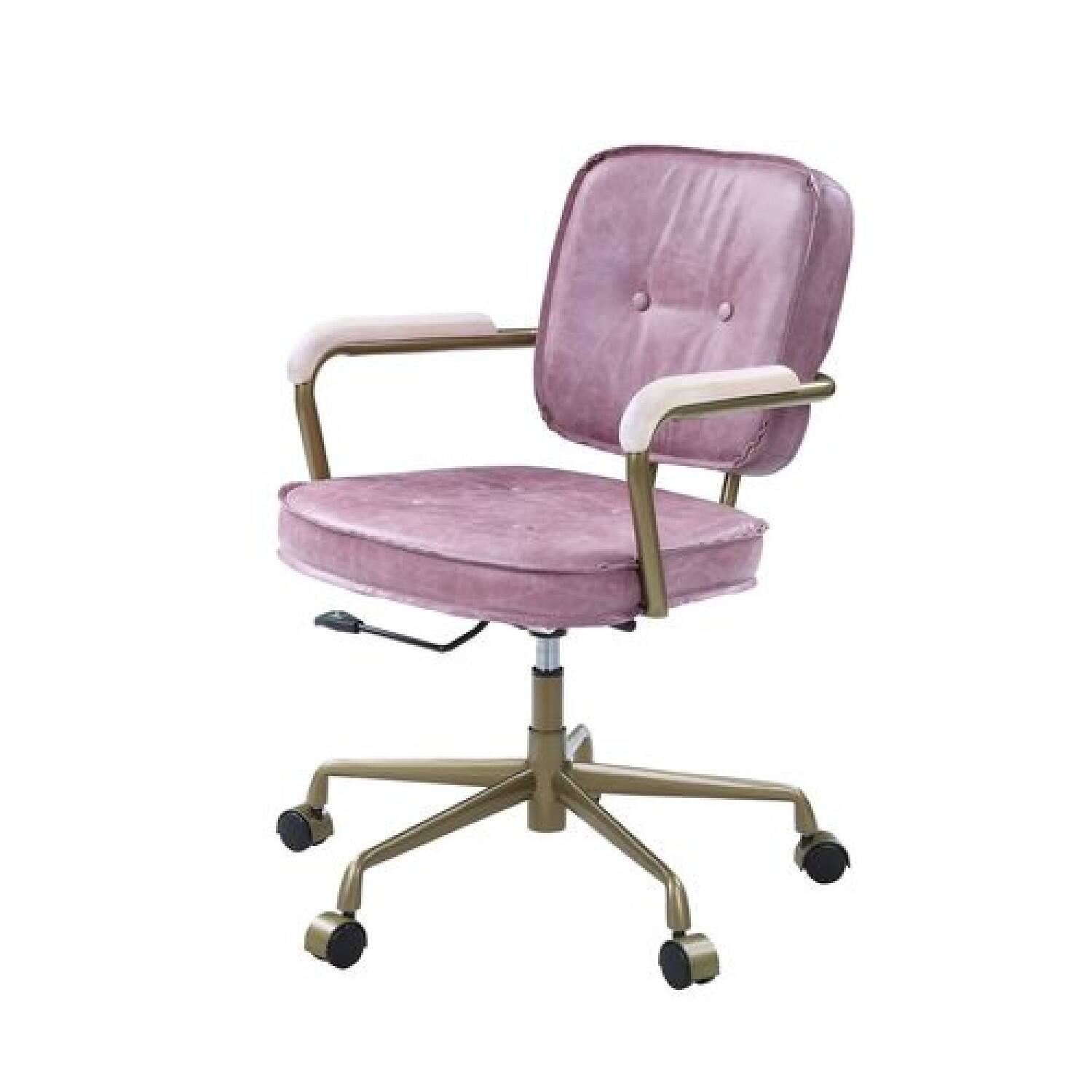 Alt View 1. Manhattan Lane - Office Chair with Leather Seat and Button Tufted Back - Pink.