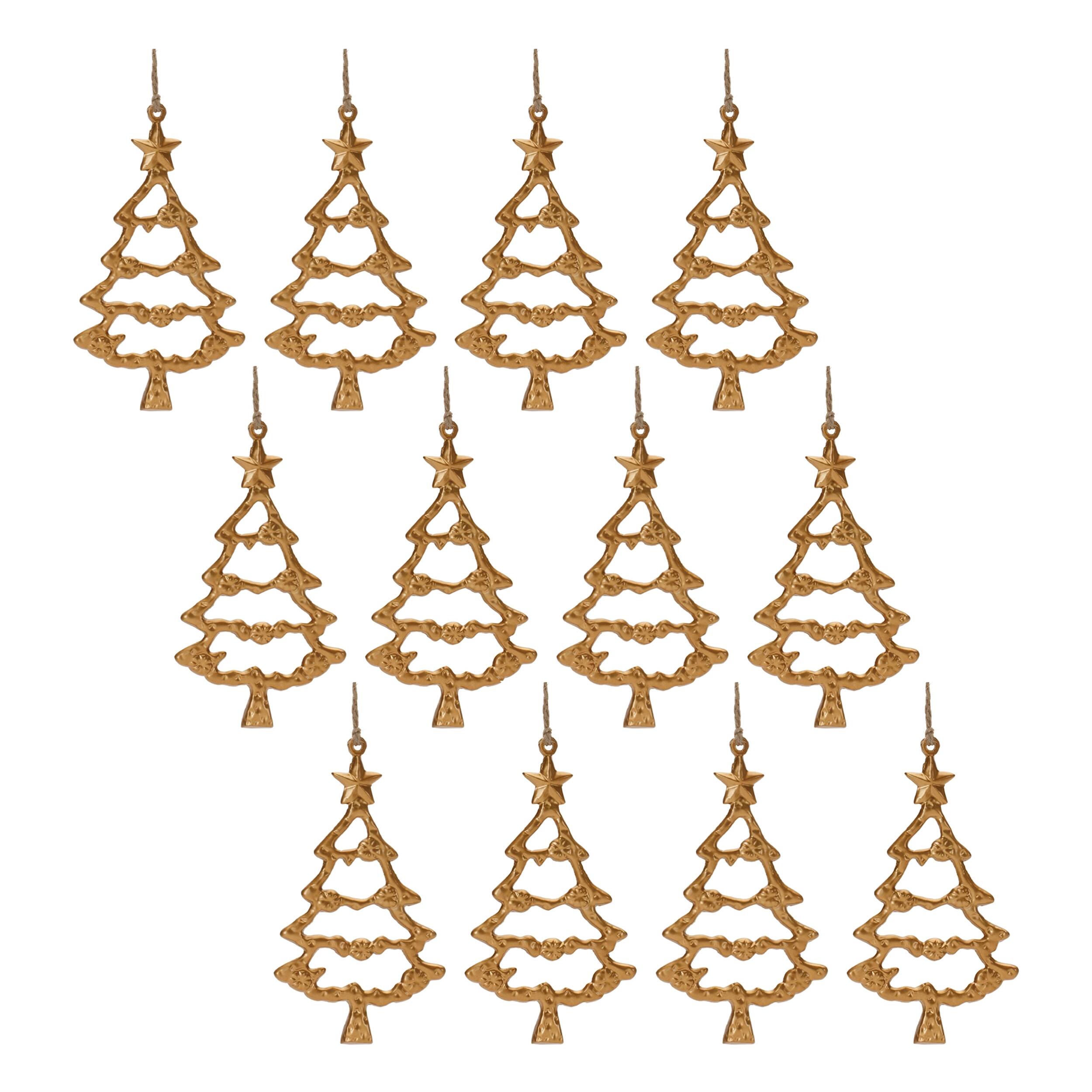 Left. BreeBe - Gold Metal Tree Outline Ornament (Set of 12) - Gold.
