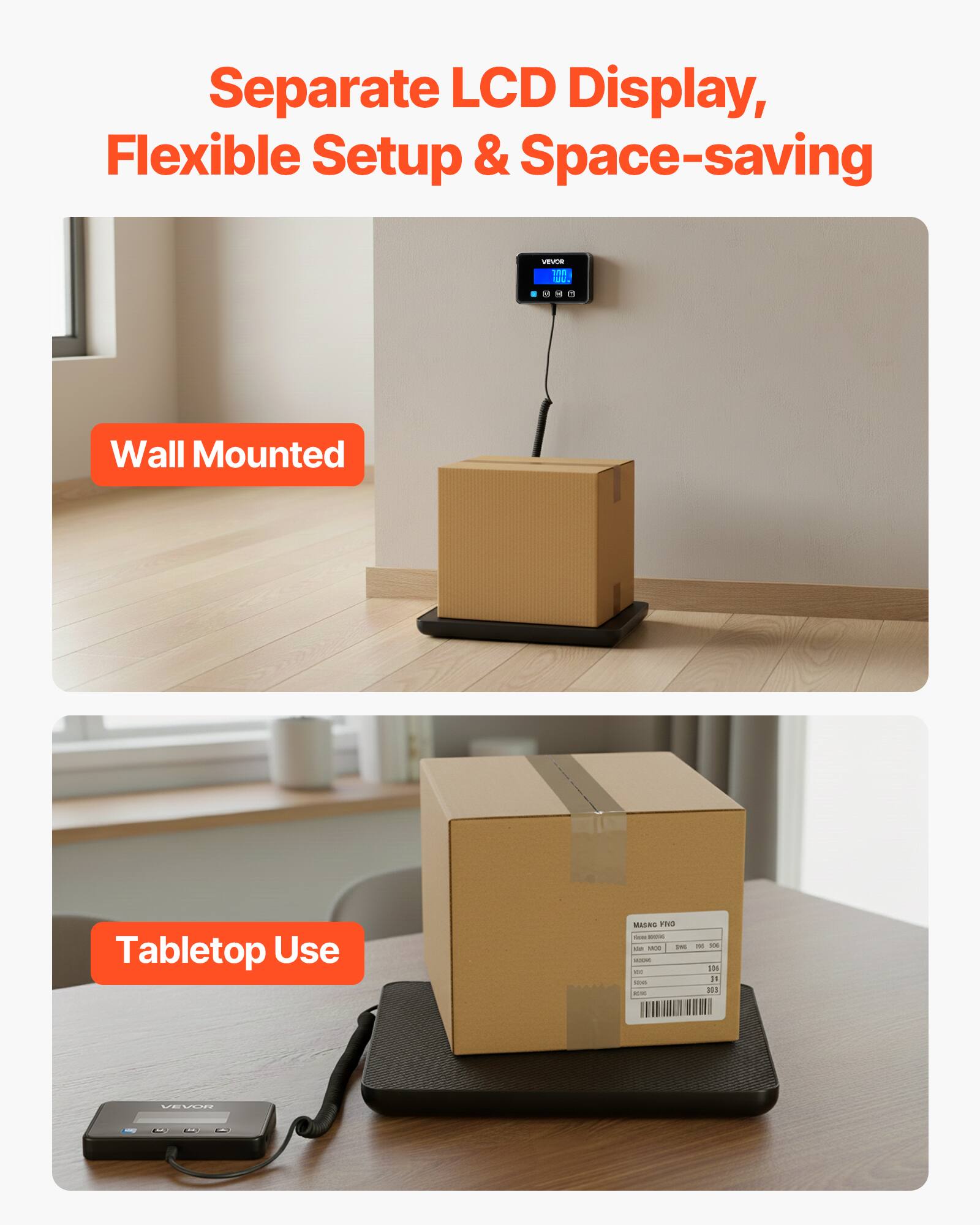 Separate LCD Display, Flexible Setup & Space-saving

Wall Mounted

Tabletop Use