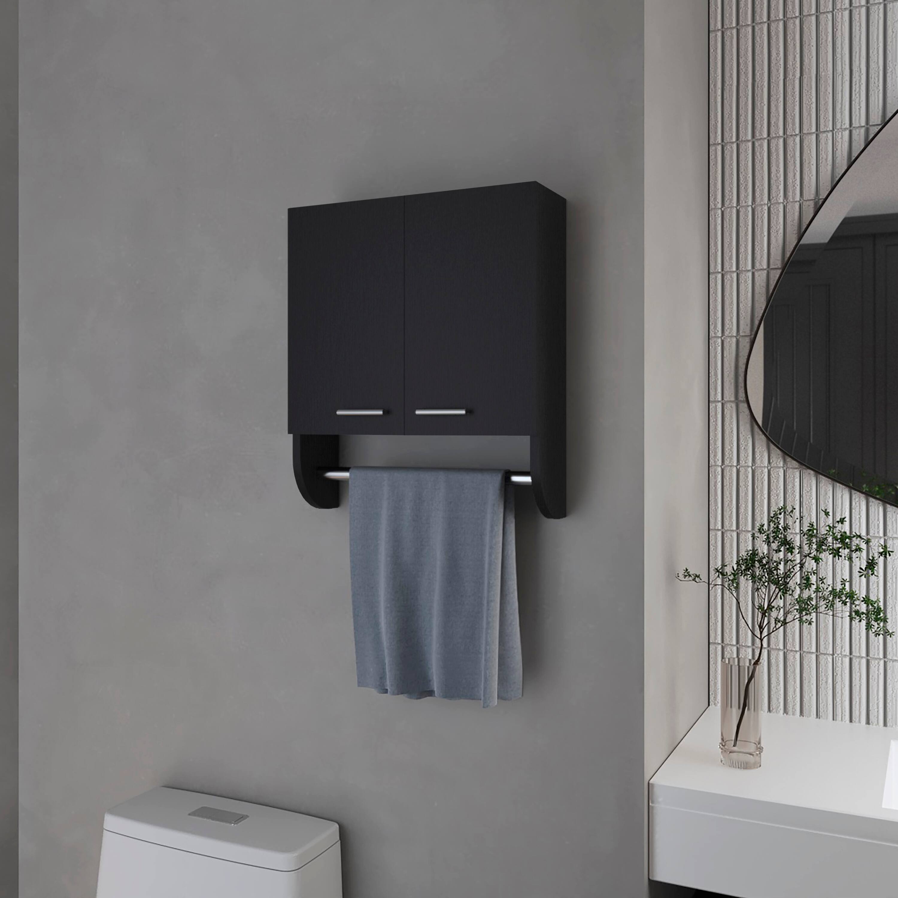 Front. TinyHomie - Goodyear Medicine Cabinet in Melamine With a Towel Bar Black - Black.