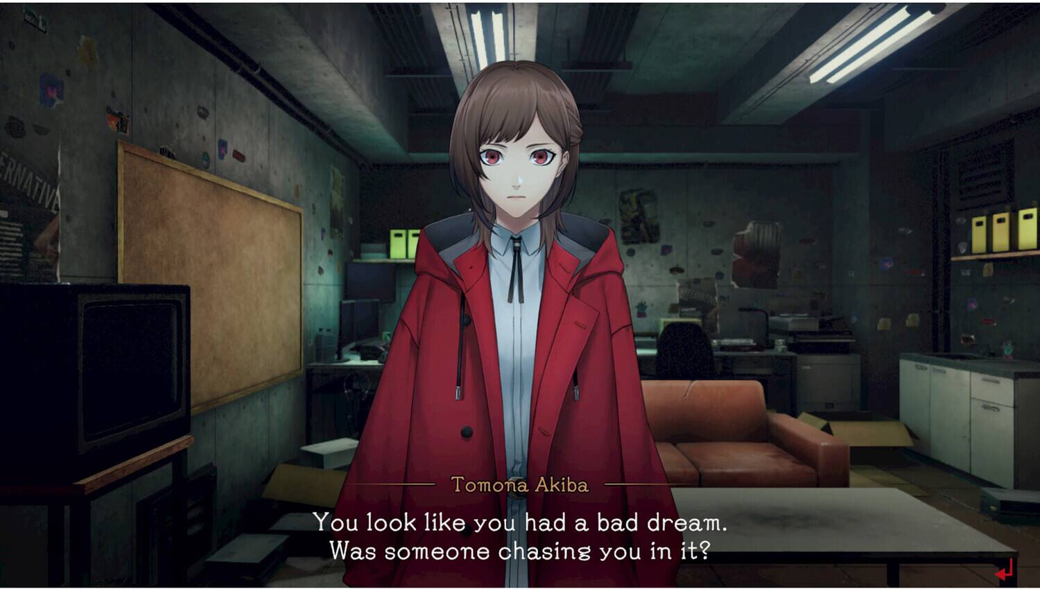 Tomona Akiba  
You look like you had a bad dream.  
Was someone chasing you in it?
