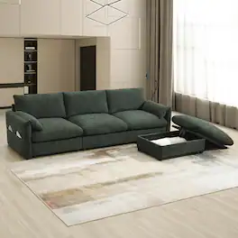 Whisen - 96.5" L-Shaped Chenille Sectional Sofa with Storage Ottoman & USB for Living Room - Green