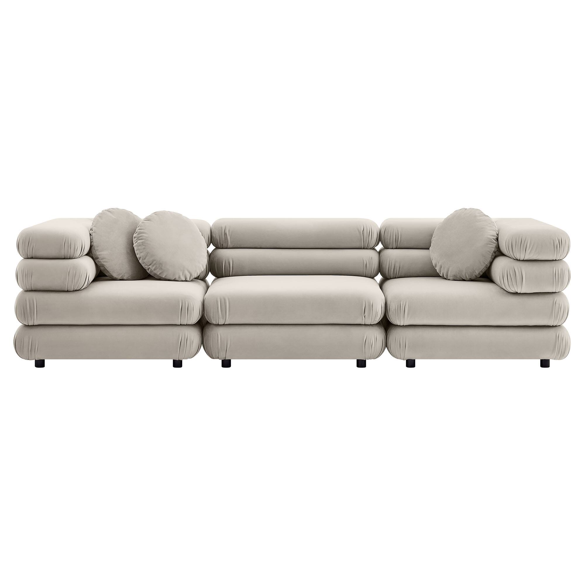 Alt View 4. Modway - Jubilee 3-Piece Modular Performance Velvet Sectional Sofa by Modway - Almond.