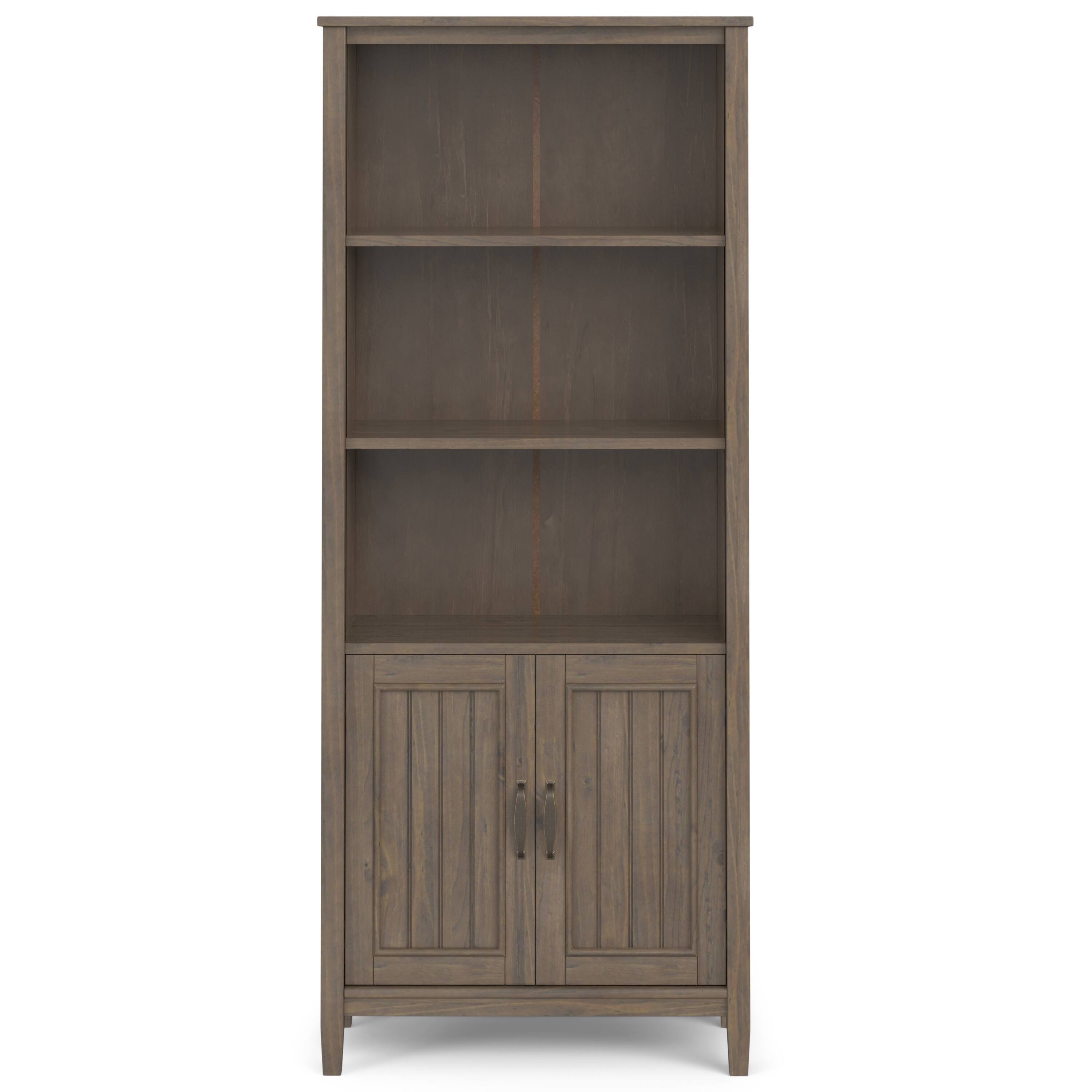 Left. Simpli Home - Lev SOLID WOOD 72 inch x 30 inch Transitional Bookcase in Smoky Brown - Smoky Brown.