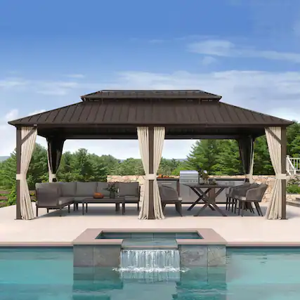 Front. PURPLE LEAF - 12' X 20' Outdoor Hardtop Gazebo Metal Frame Galvanized Steel Double Roof with Curtains and Nettings - 12' X 20'.