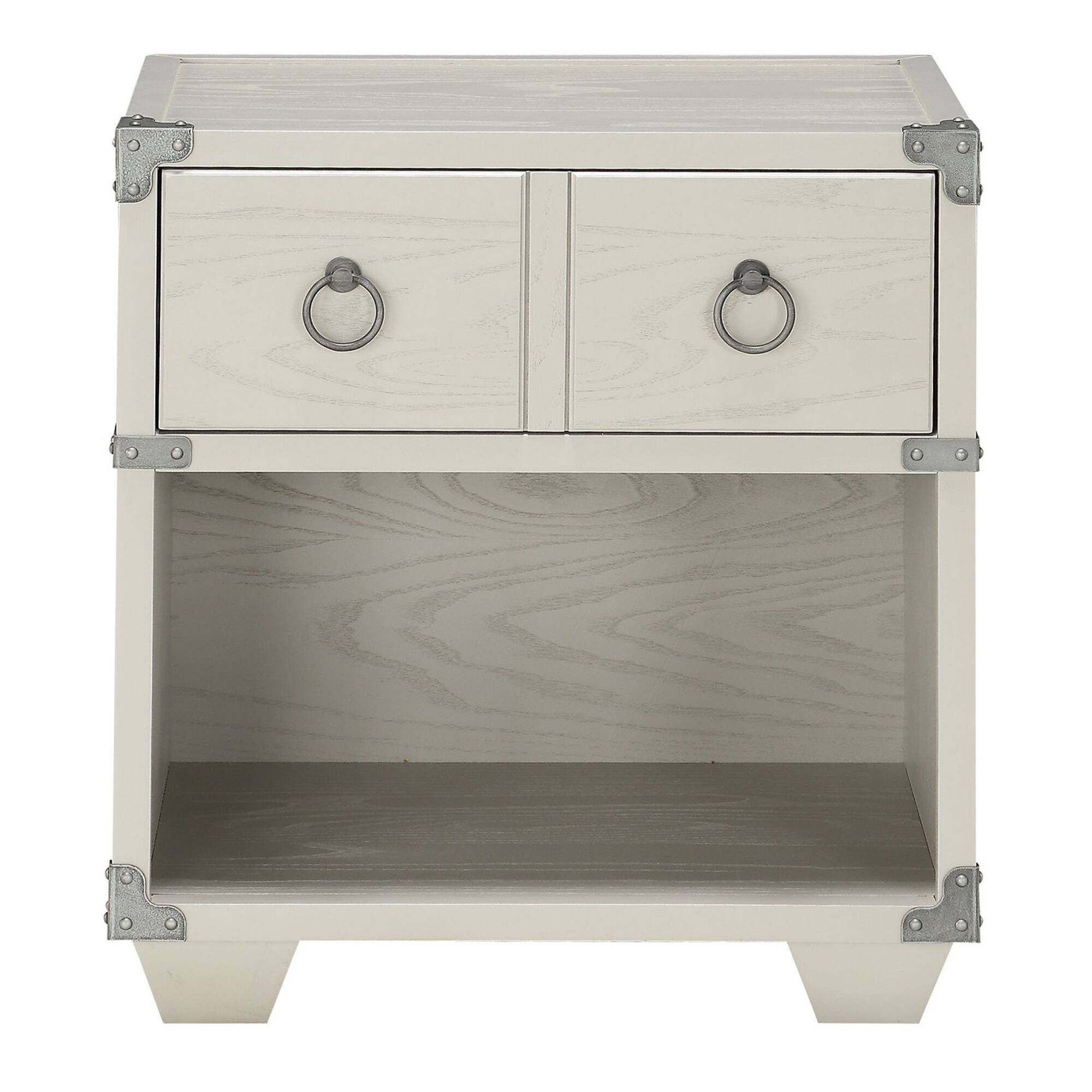 Alt View 1. Manhattan Lane - Two Drawer Wooden Nightstand with Metal Ring Pulls - Gray.